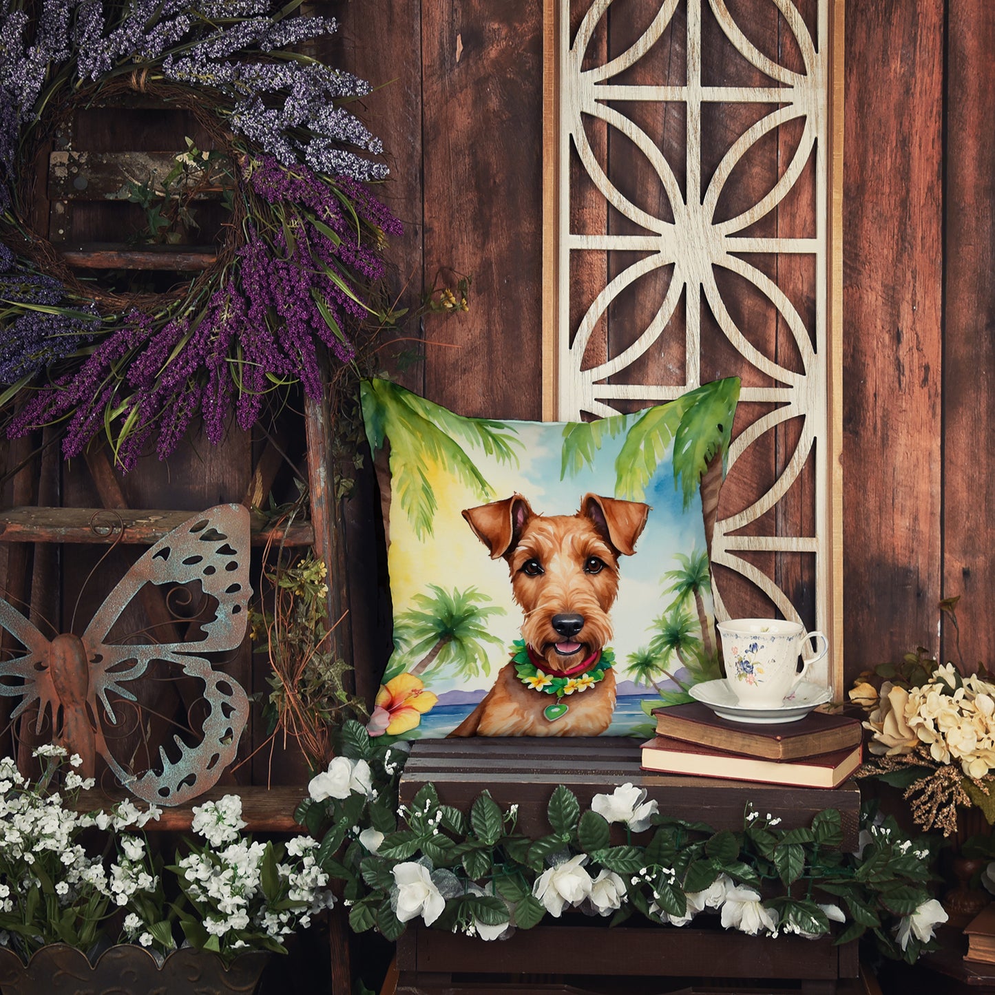 Irish Terrier Luau Throw Pillow