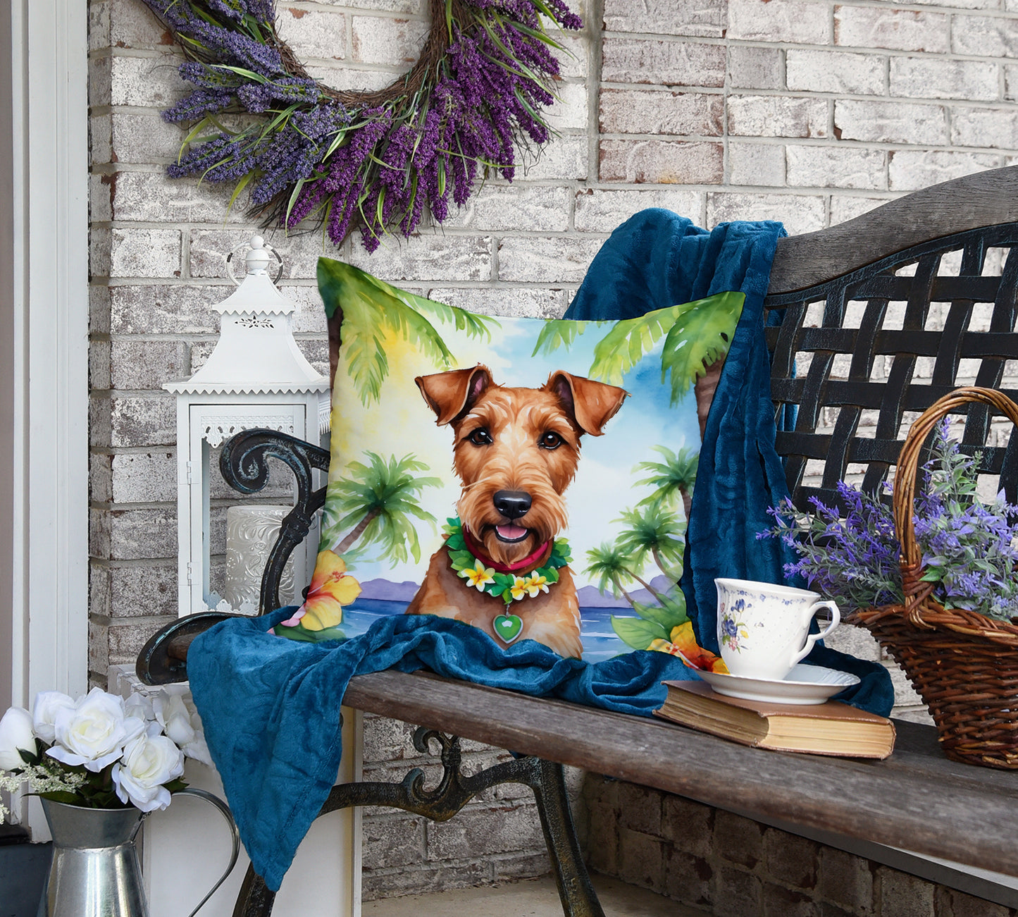 Irish Terrier Luau Throw Pillow