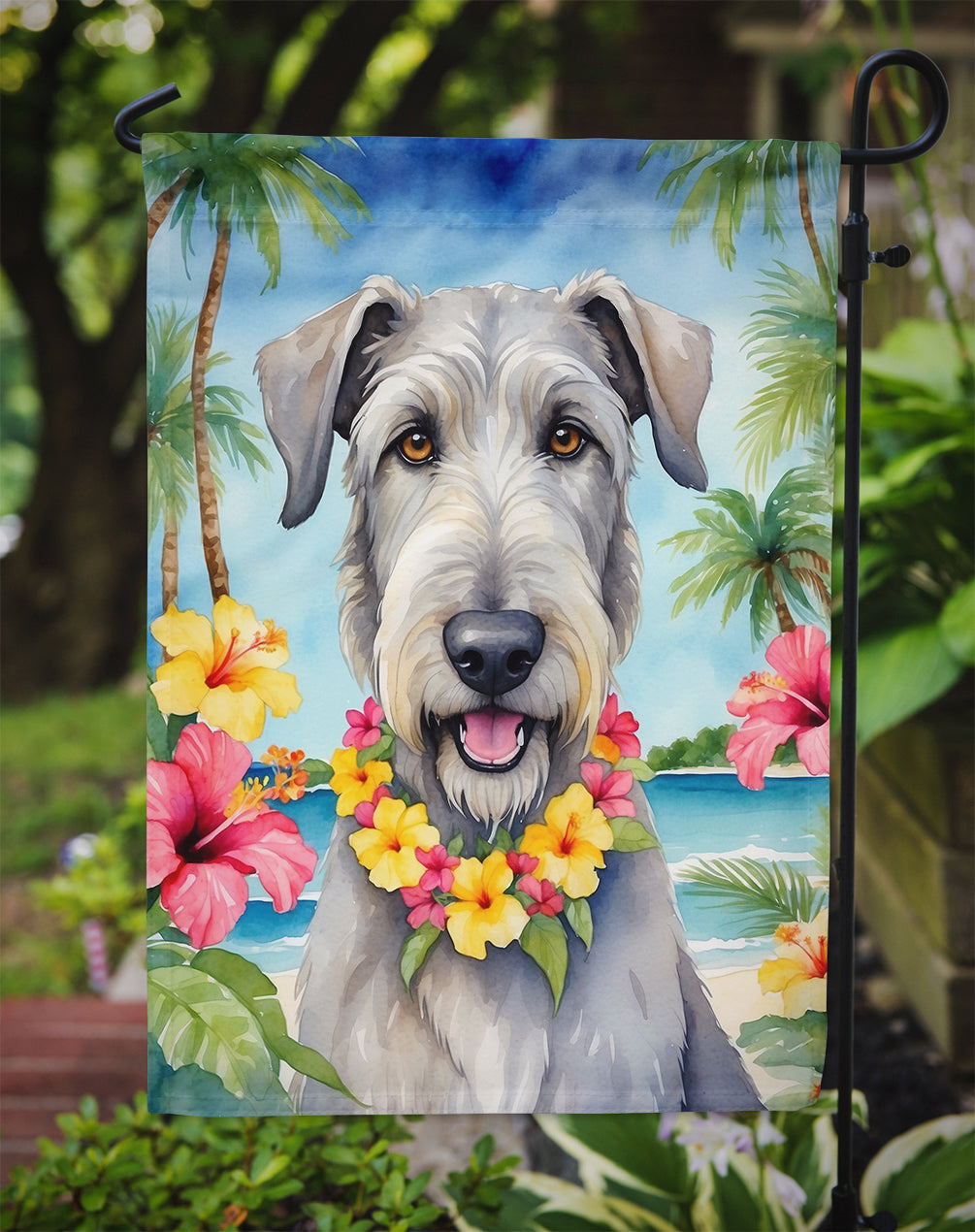 Irish Wolfhound Luau Garden Flag