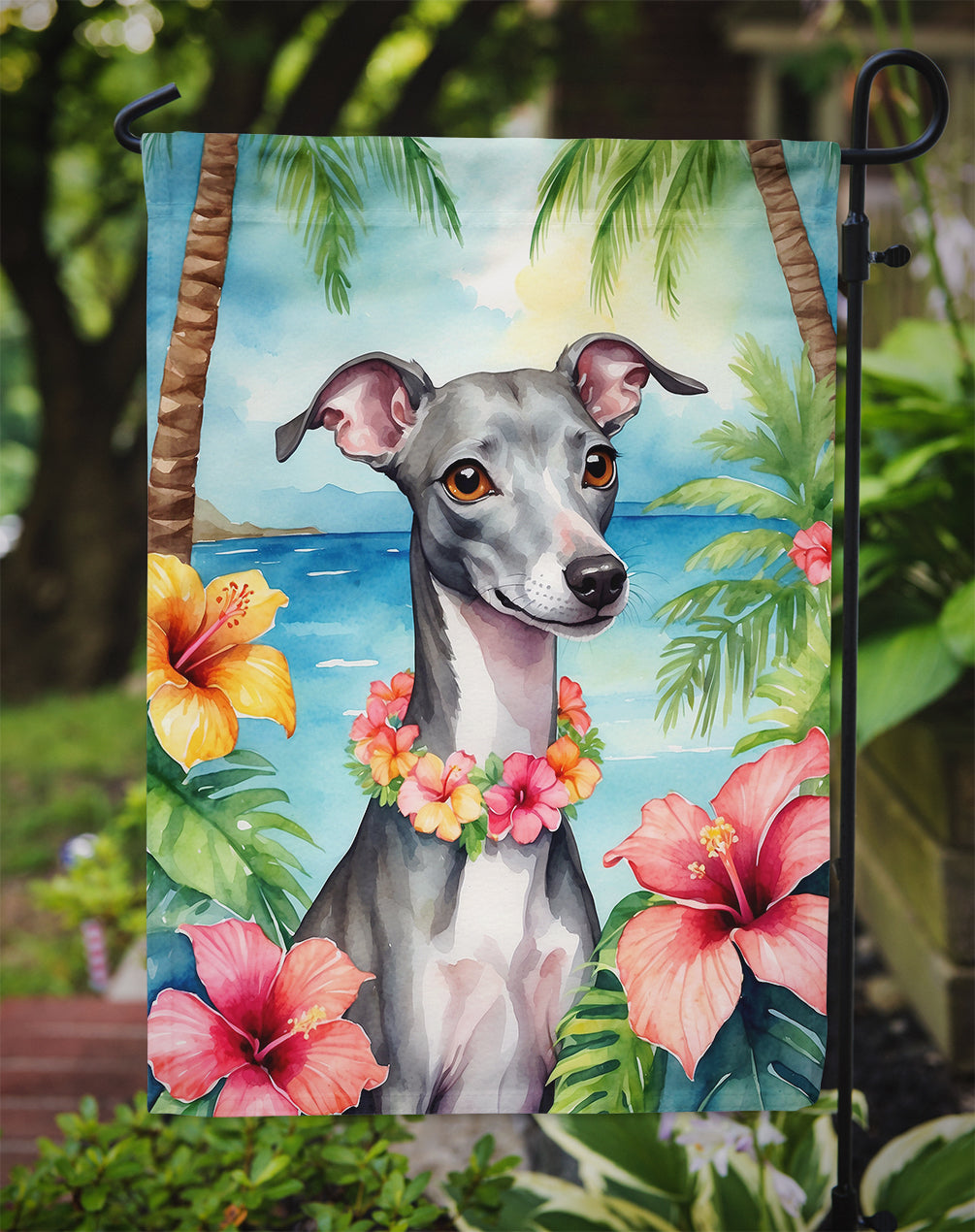 Italian Greyhound Luau Garden Flag