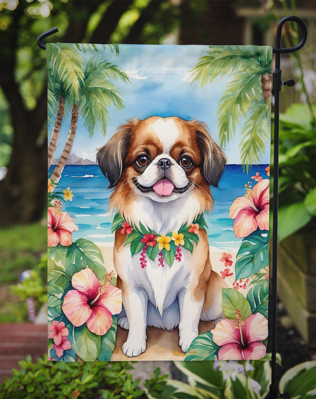 Japanese Chin Luau Garden Flag