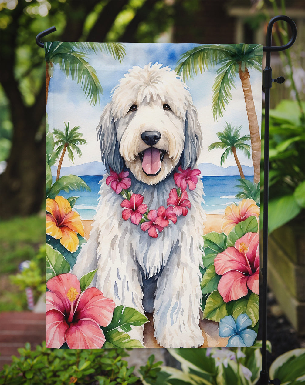Komondor Luau Garden Flag