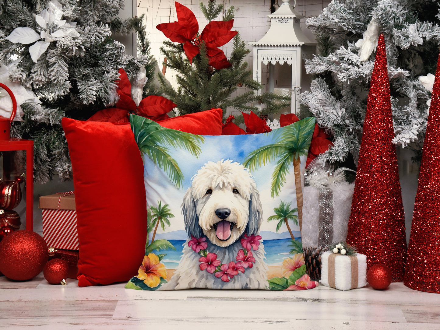 Komondor Luau Throw Pillow