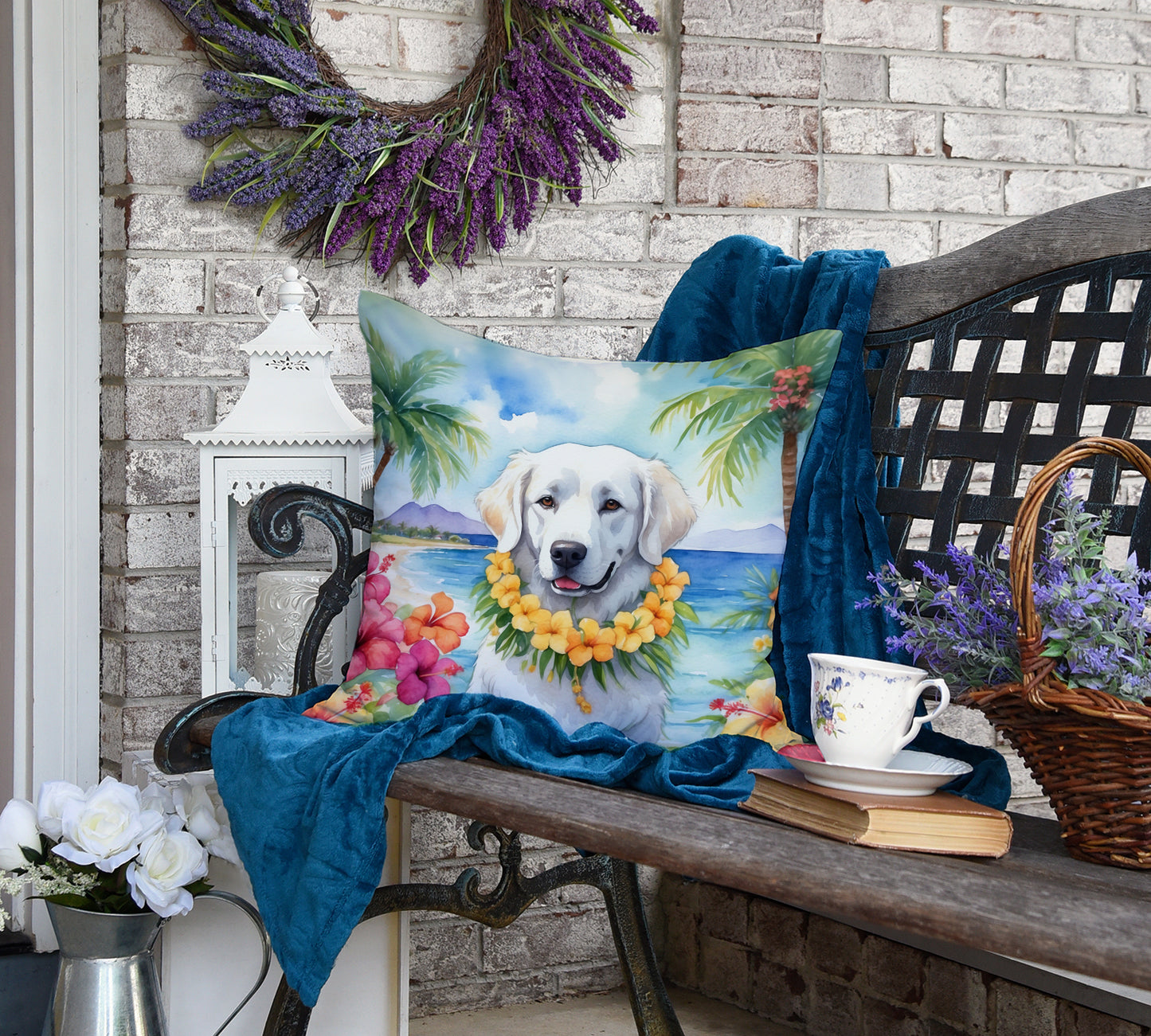 Kuvasz Luau Throw Pillow