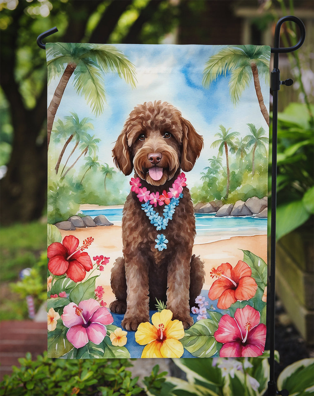 Labradoodle Luau Garden Flag