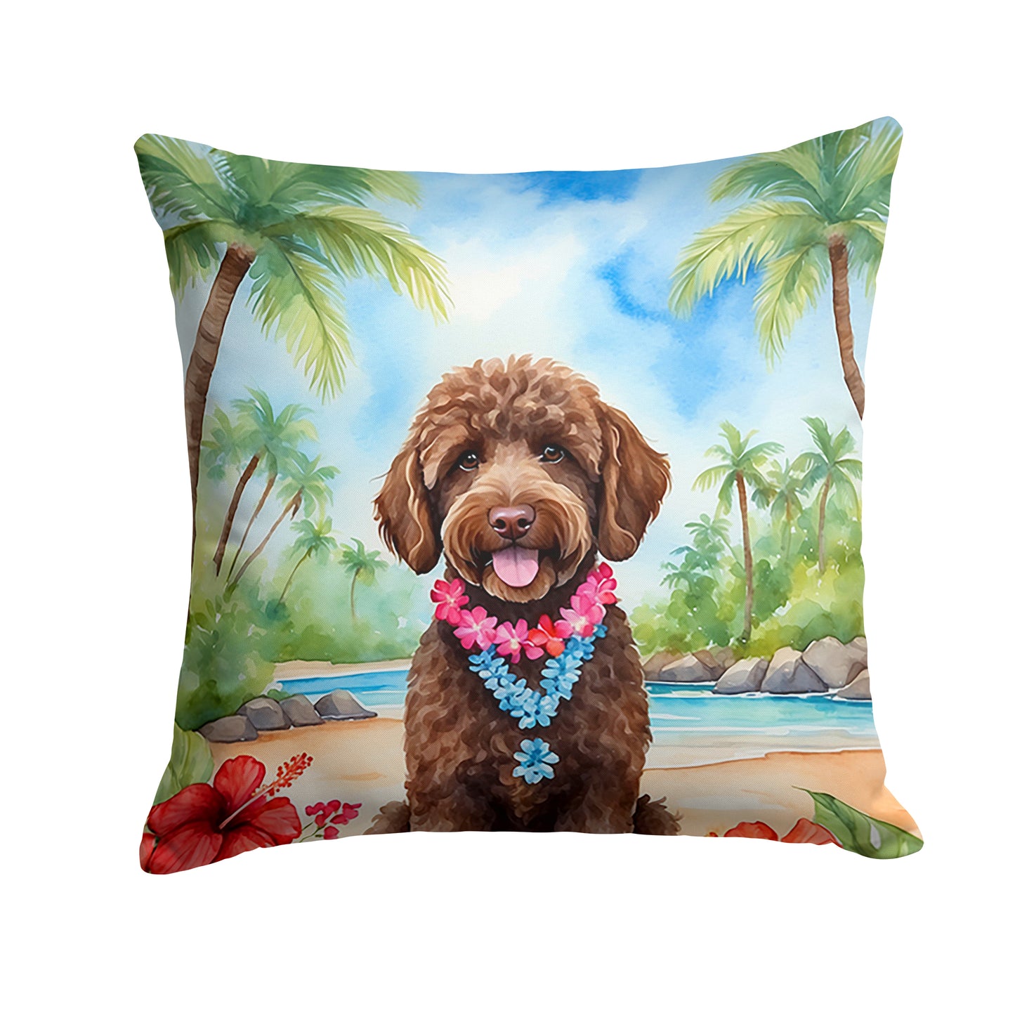 Buy this Labradoodle Luau Throw Pillow