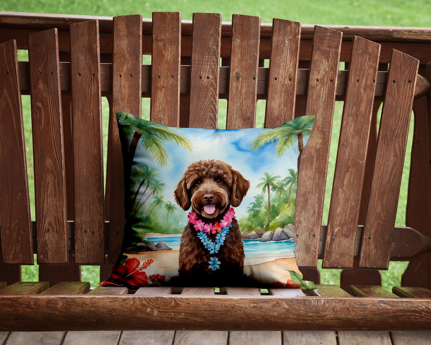 Labradoodle Luau Throw Pillow