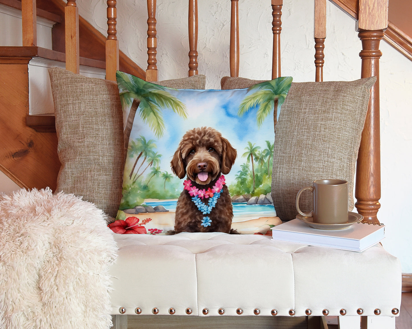 Labradoodle Luau Throw Pillow