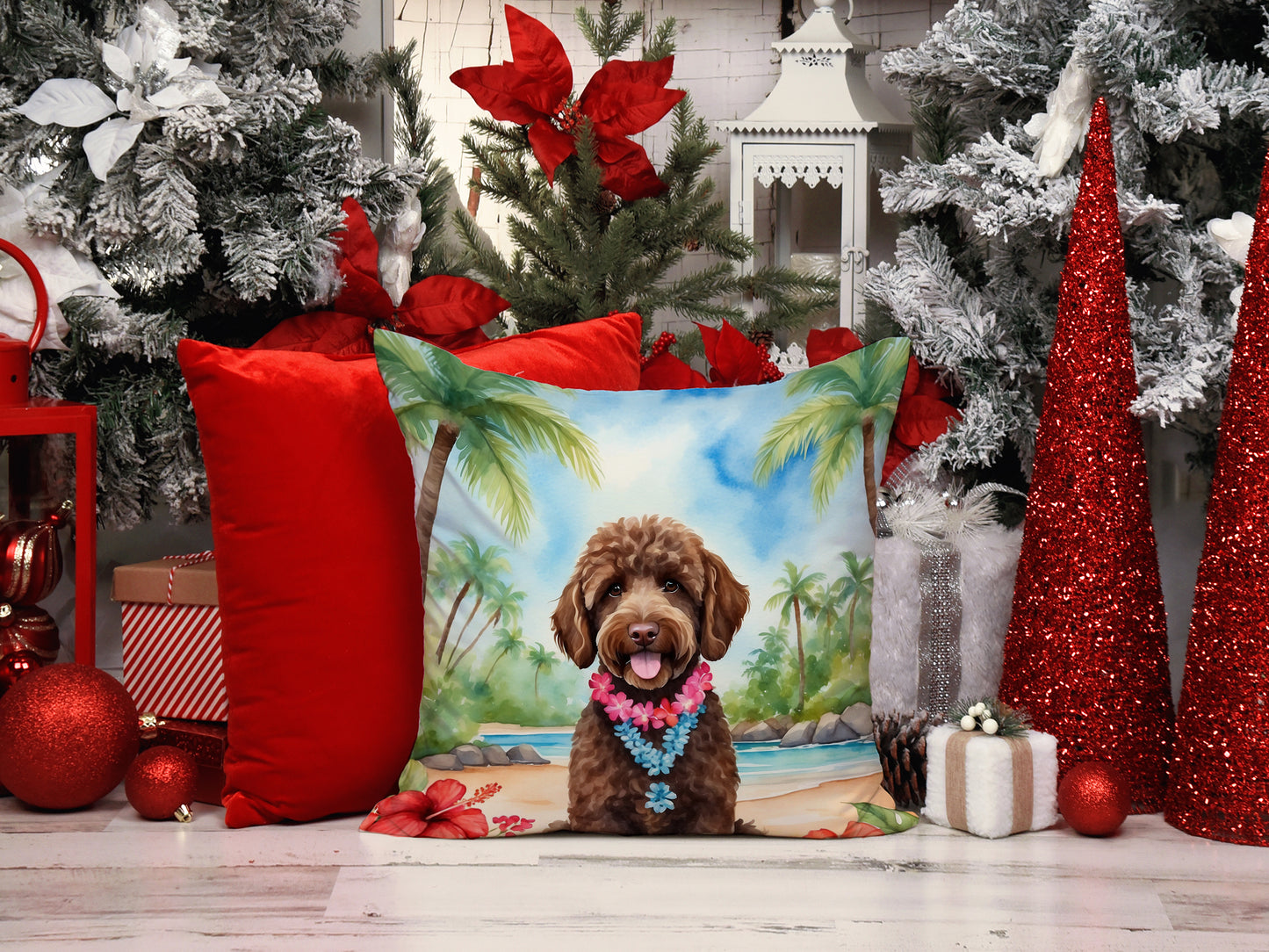 Labradoodle Luau Throw Pillow