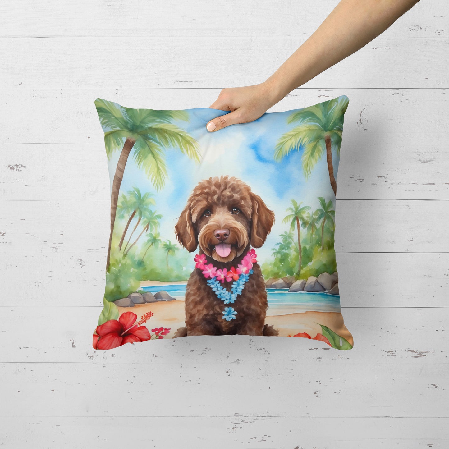 Labradoodle Luau Throw Pillow