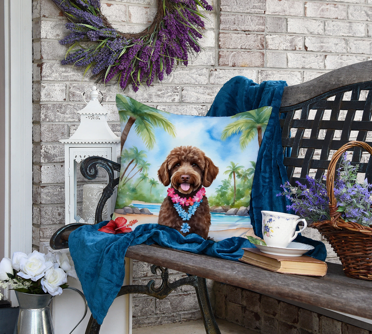 Labradoodle Luau Throw Pillow