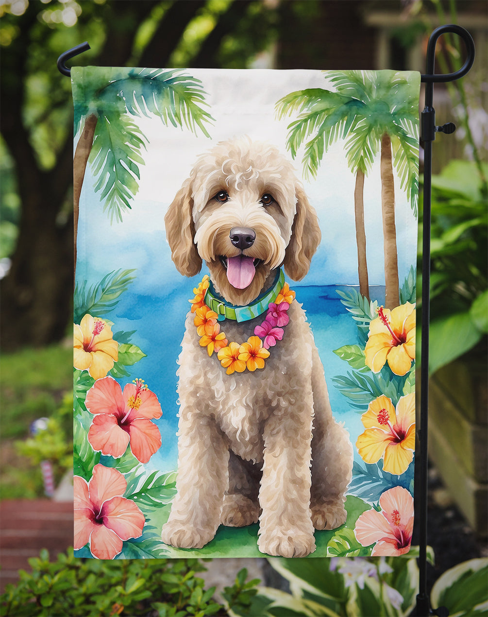 Labradoodle Luau Garden Flag