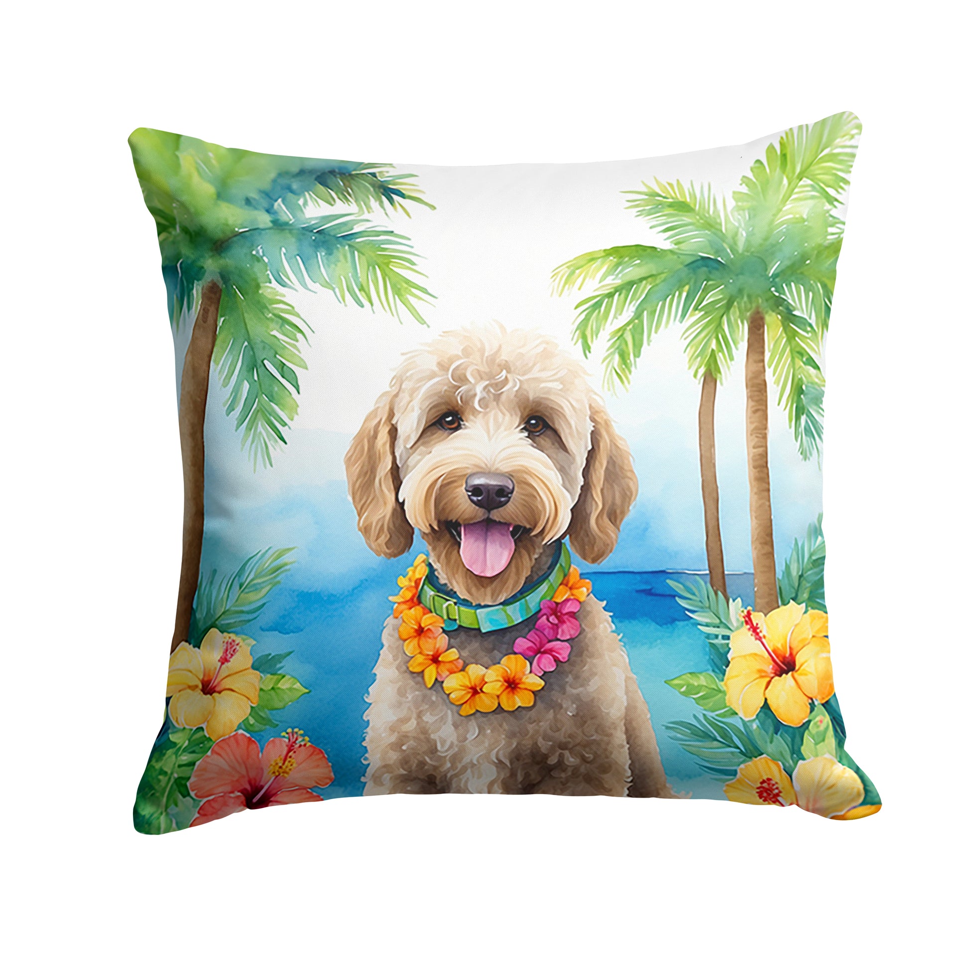 Buy this Labradoodle Luau Throw Pillow