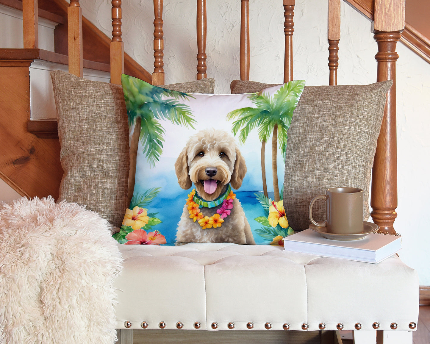 Labradoodle Luau Throw Pillow