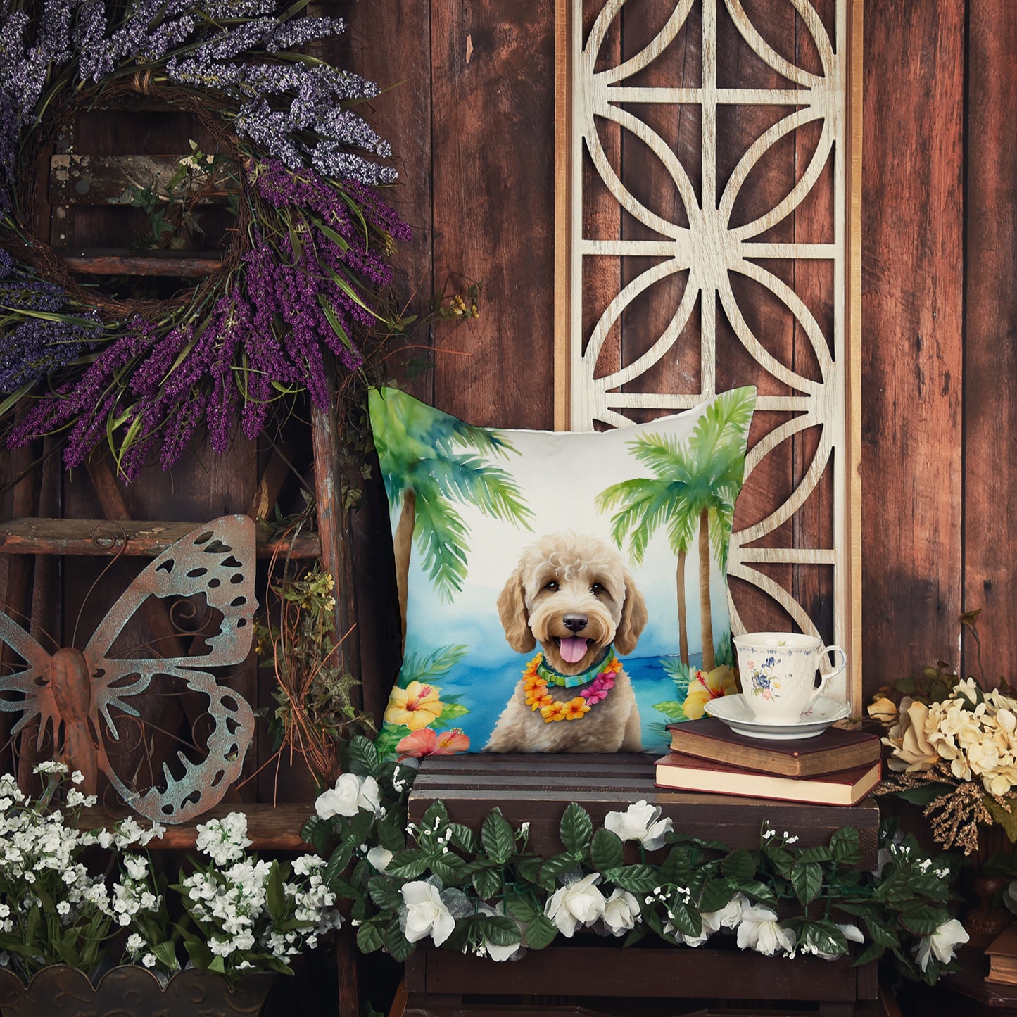 Labradoodle Luau Throw Pillow