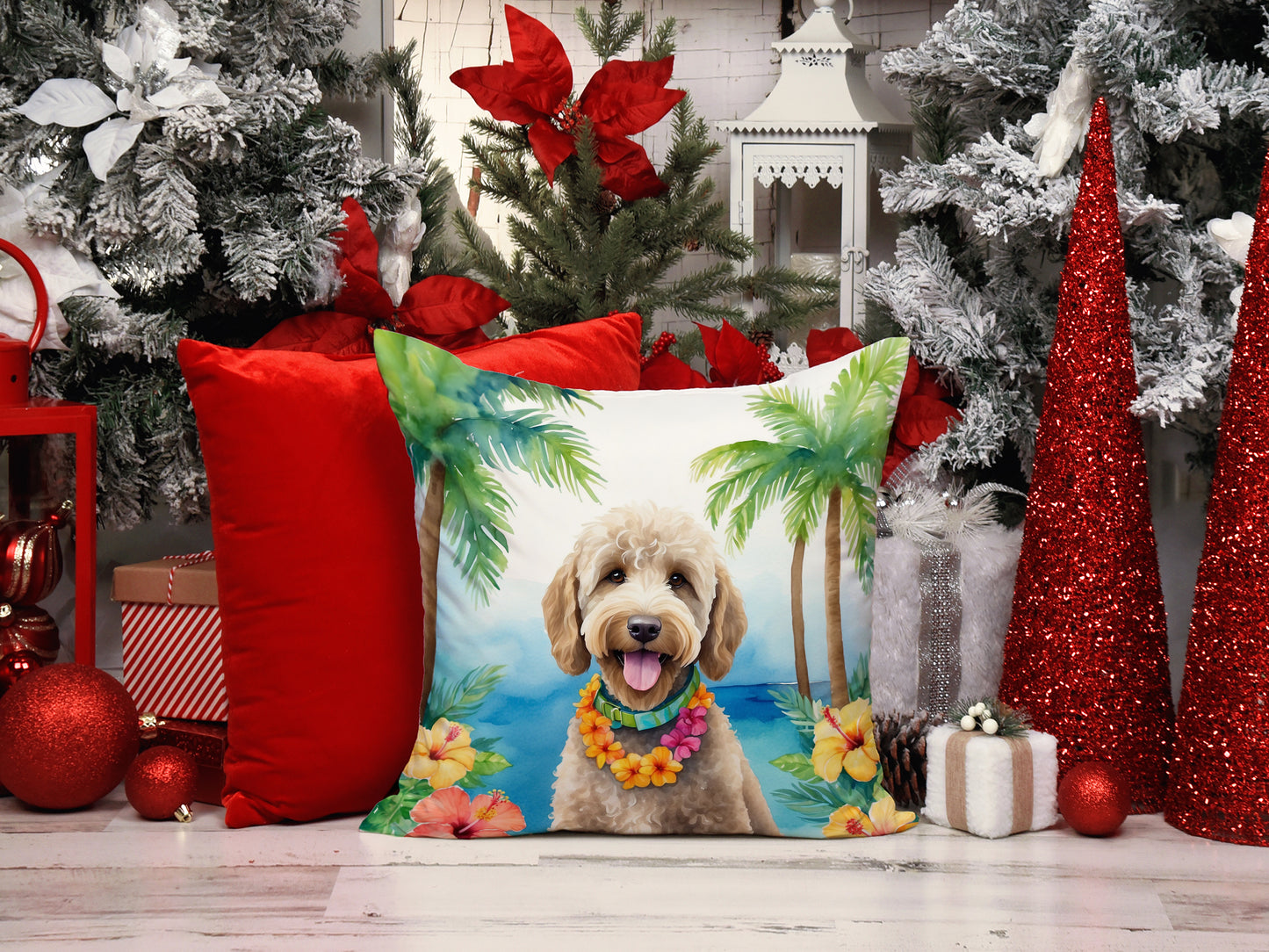 Labradoodle Luau Throw Pillow