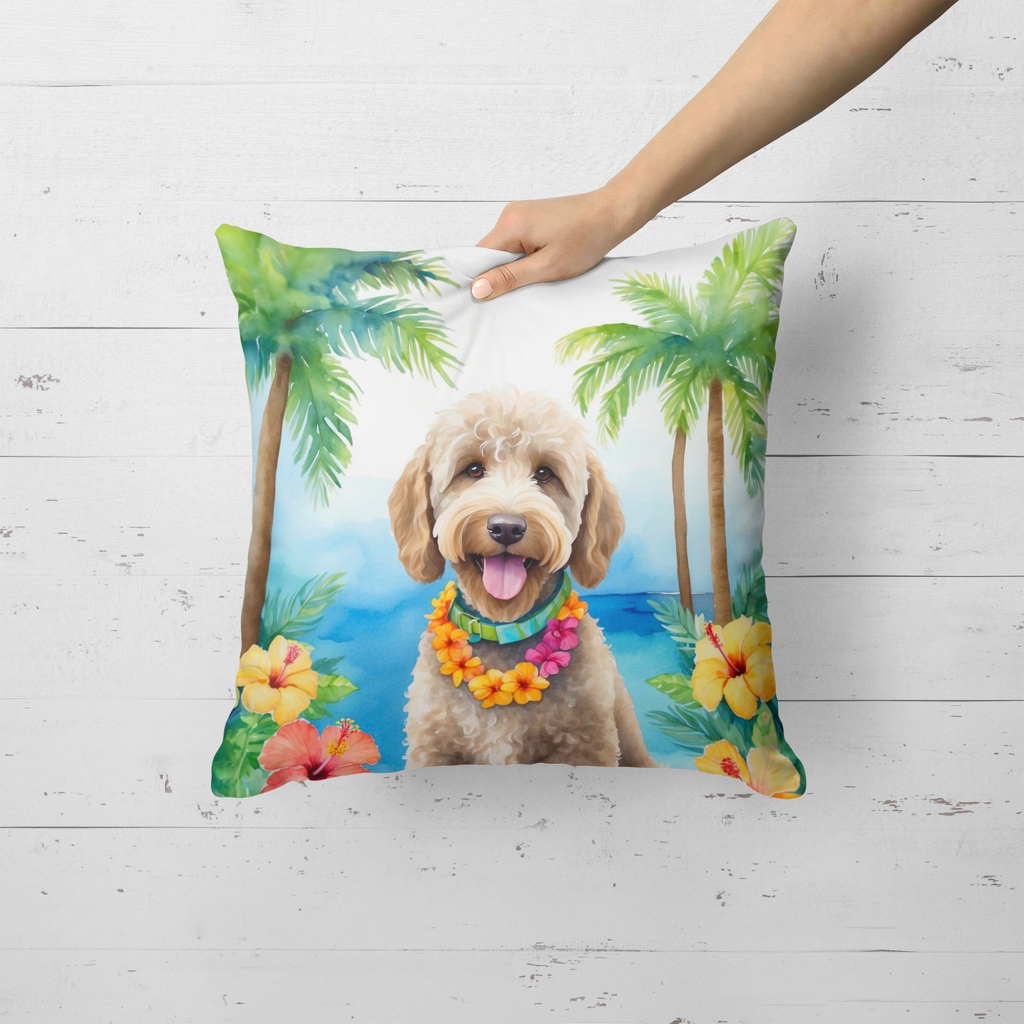 Labradoodle Luau Throw Pillow