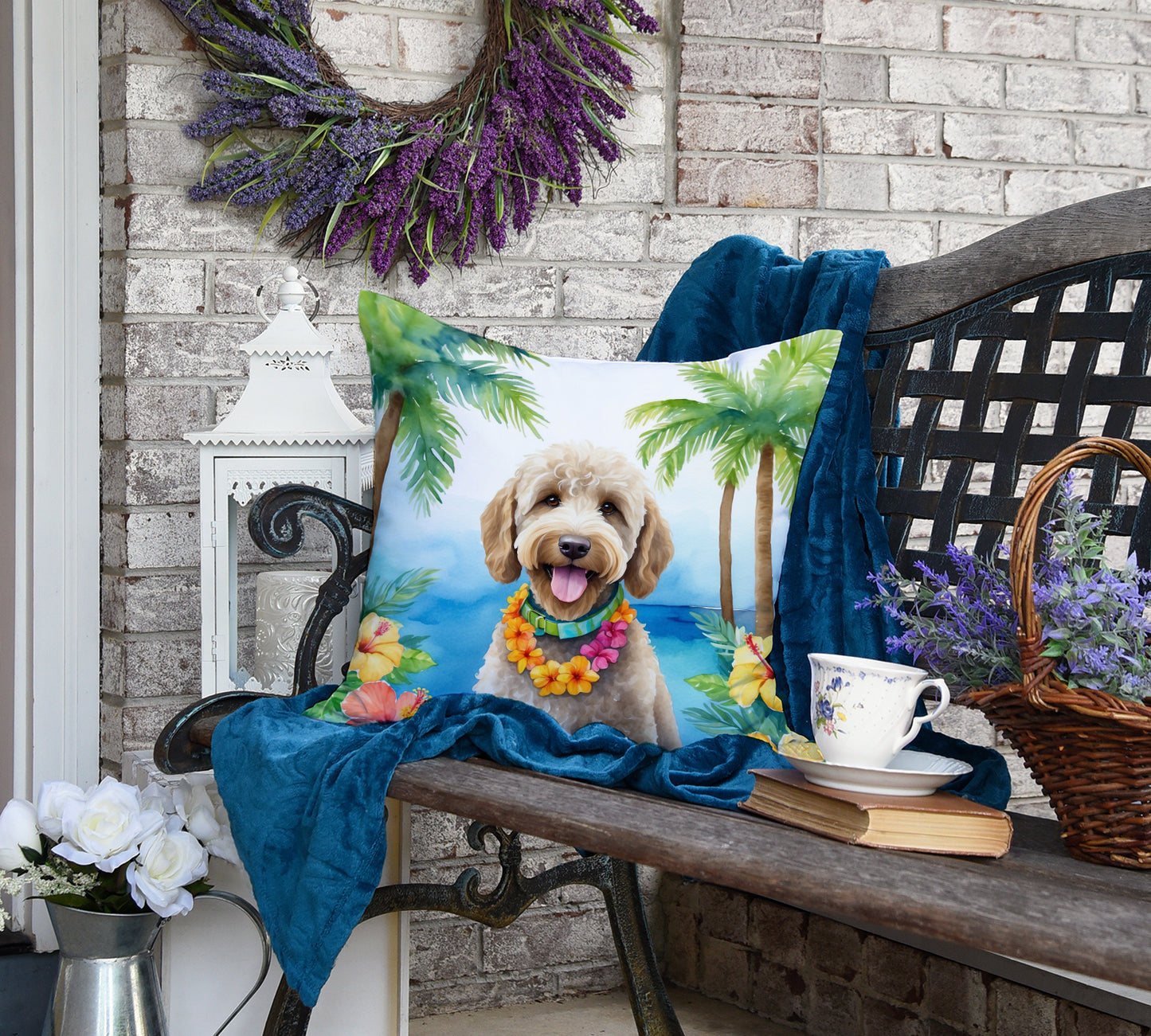 Labradoodle Luau Throw Pillow