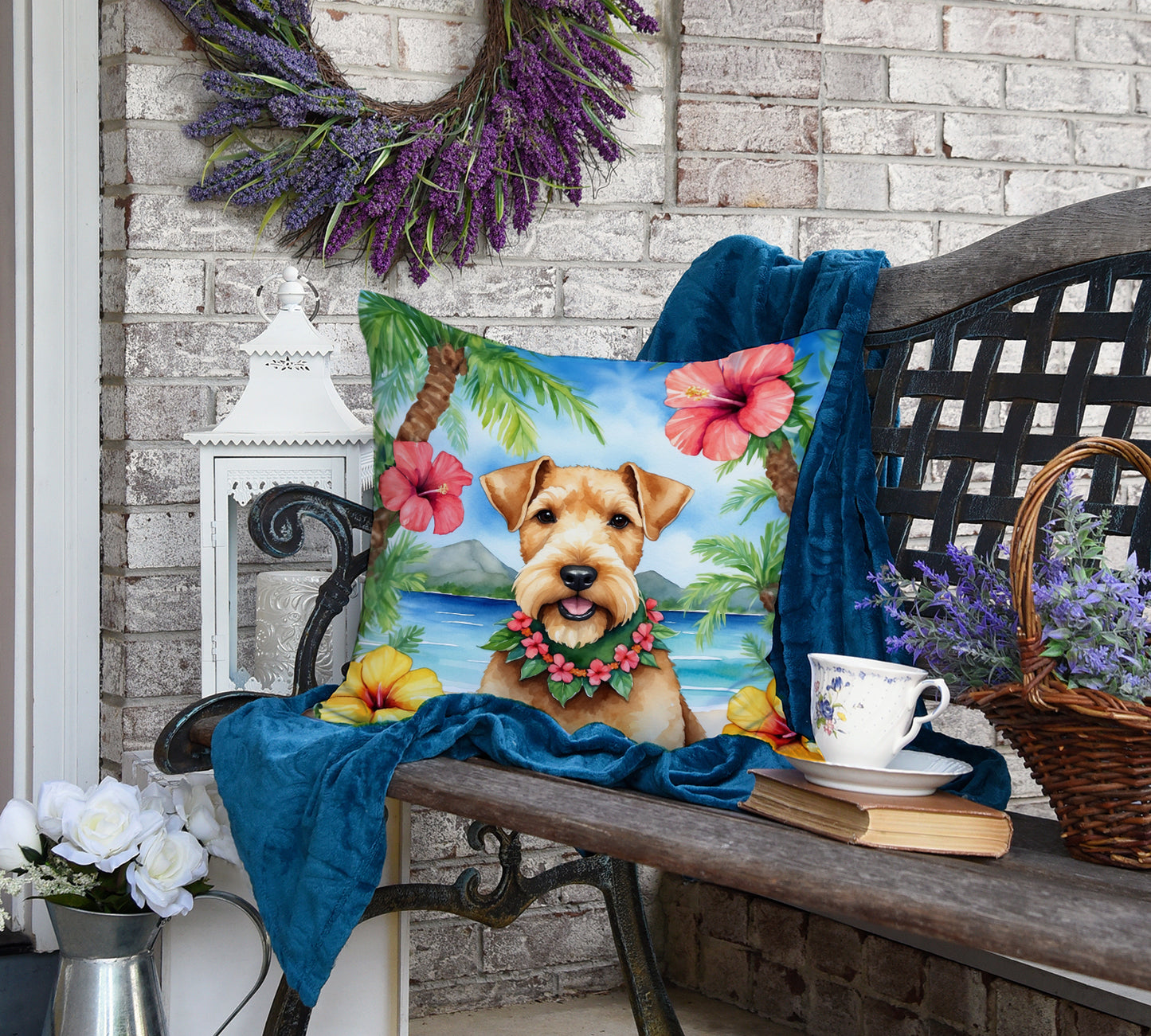 Lakeland Terrier Luau Throw Pillow