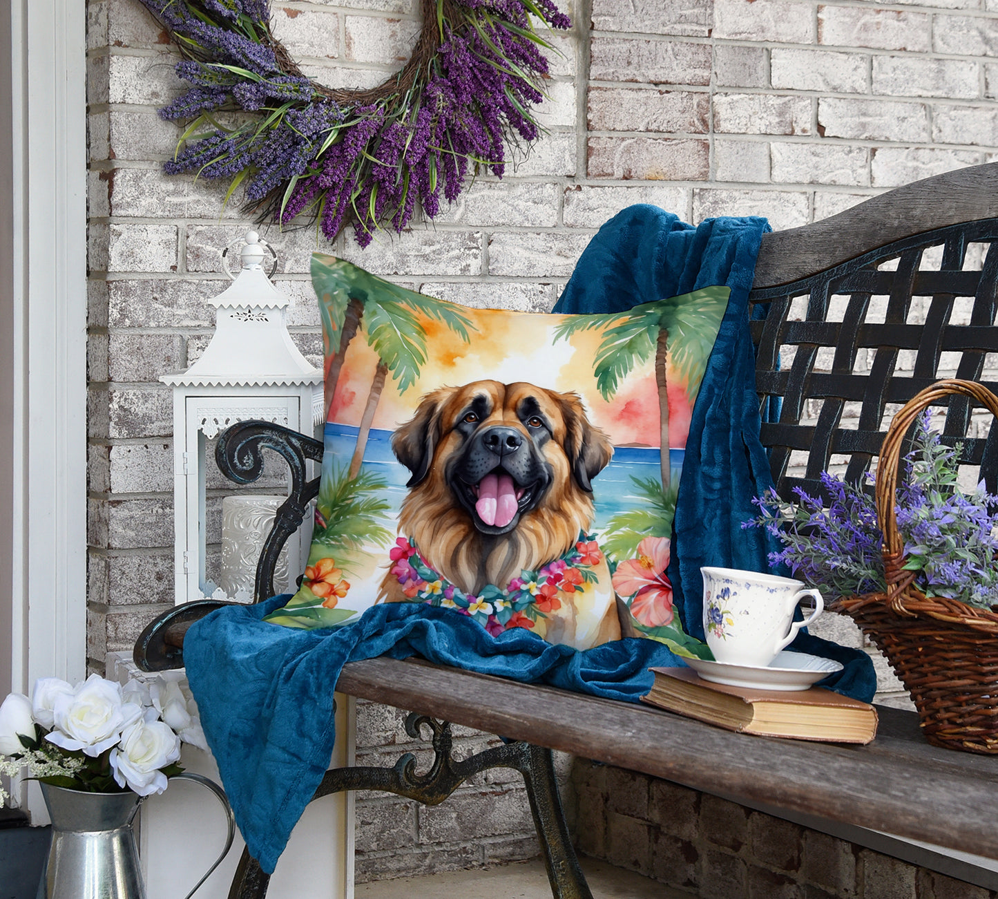 Leonberger Luau Throw Pillow