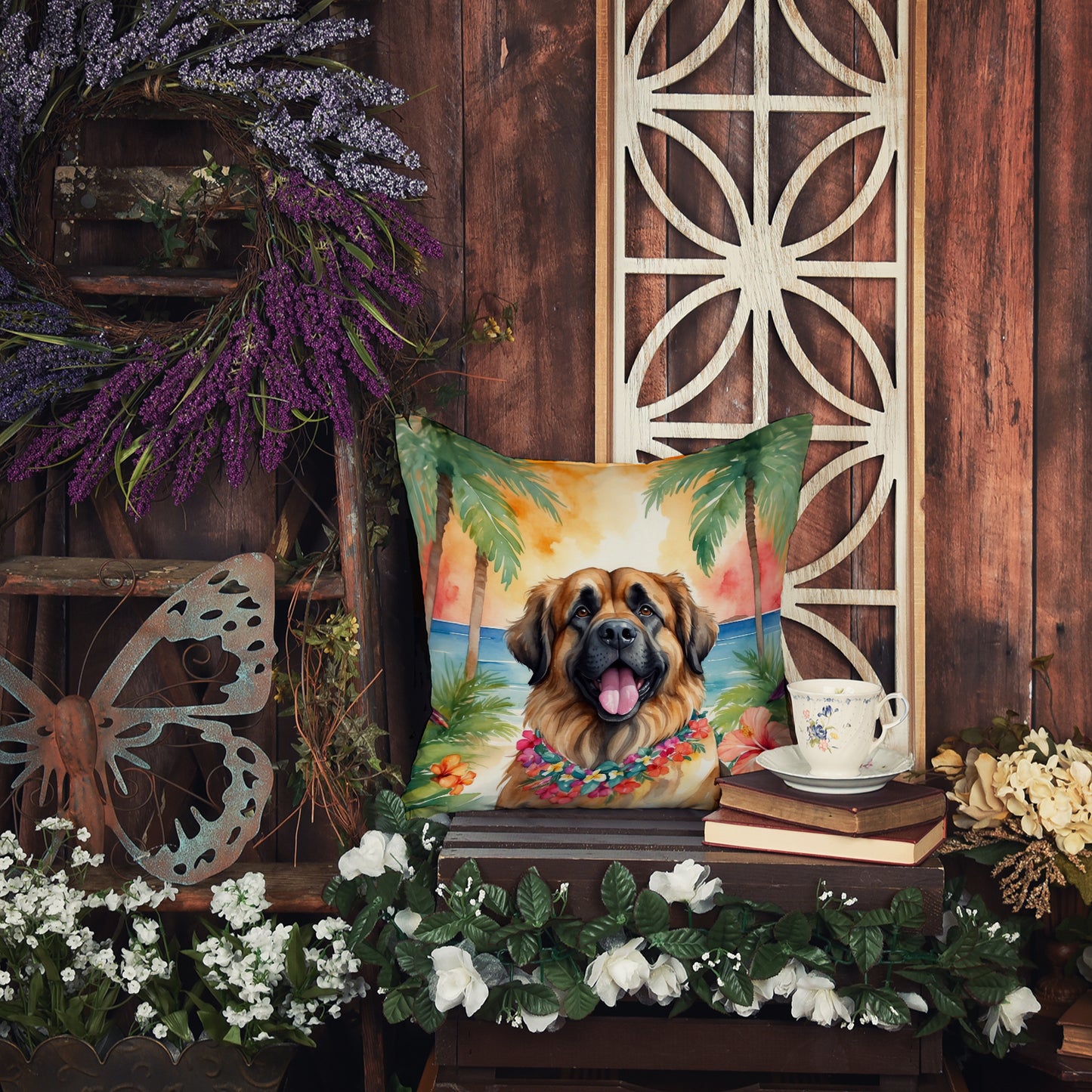 Leonberger Luau Throw Pillow