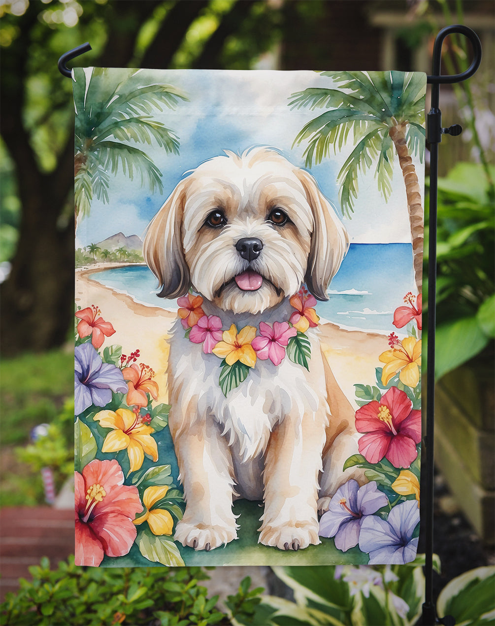 Lhasa Apso Luau Garden Flag