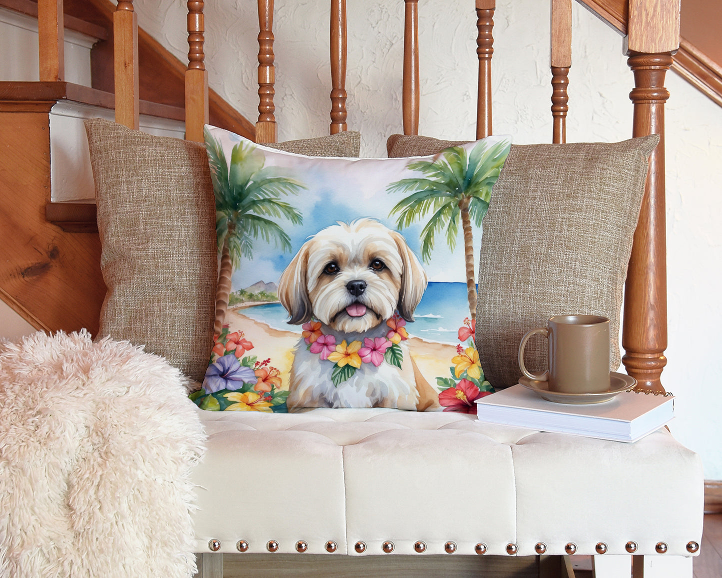 Lhasa Apso Luau Throw Pillow