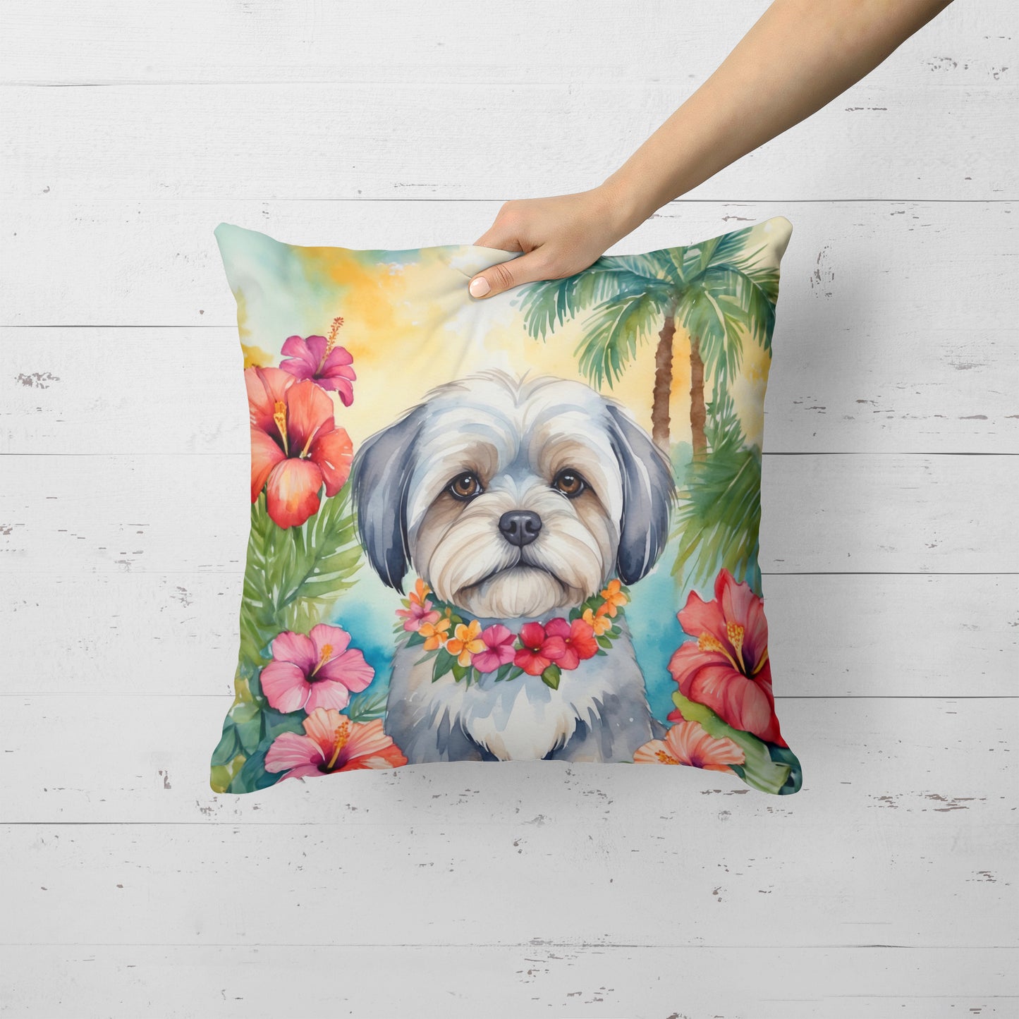 Lhasa Apso Luau Throw Pillow