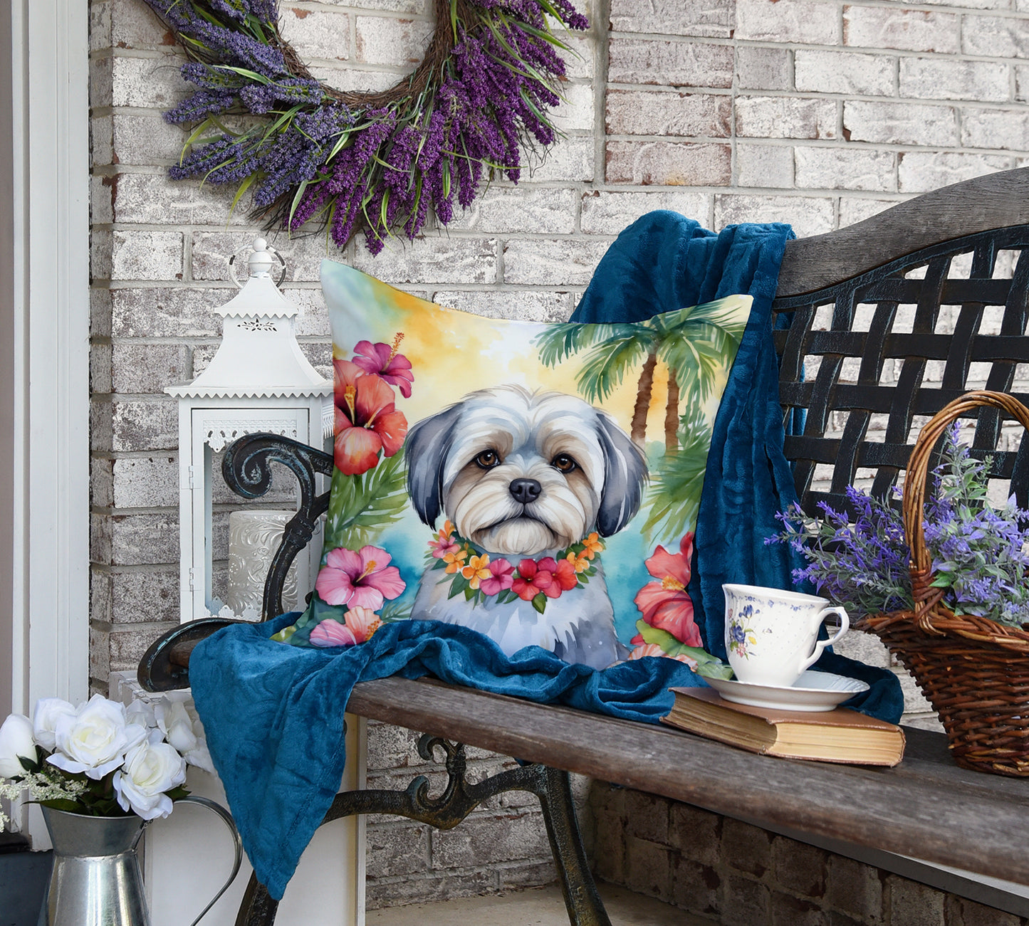 Lhasa Apso Luau Throw Pillow