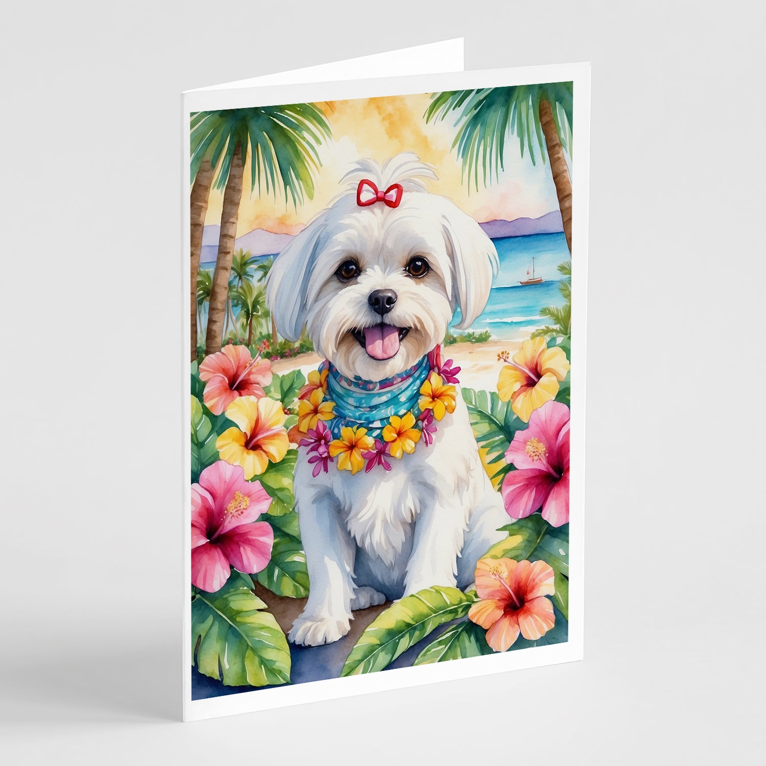 Buy this Maltese Luau Greeting Cards Pack of 8