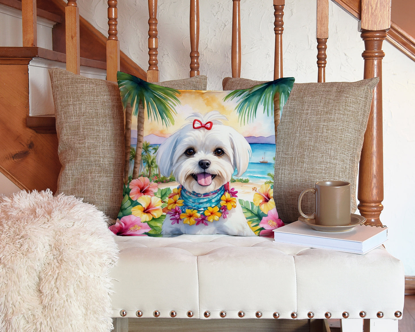 Maltese Luau Throw Pillow