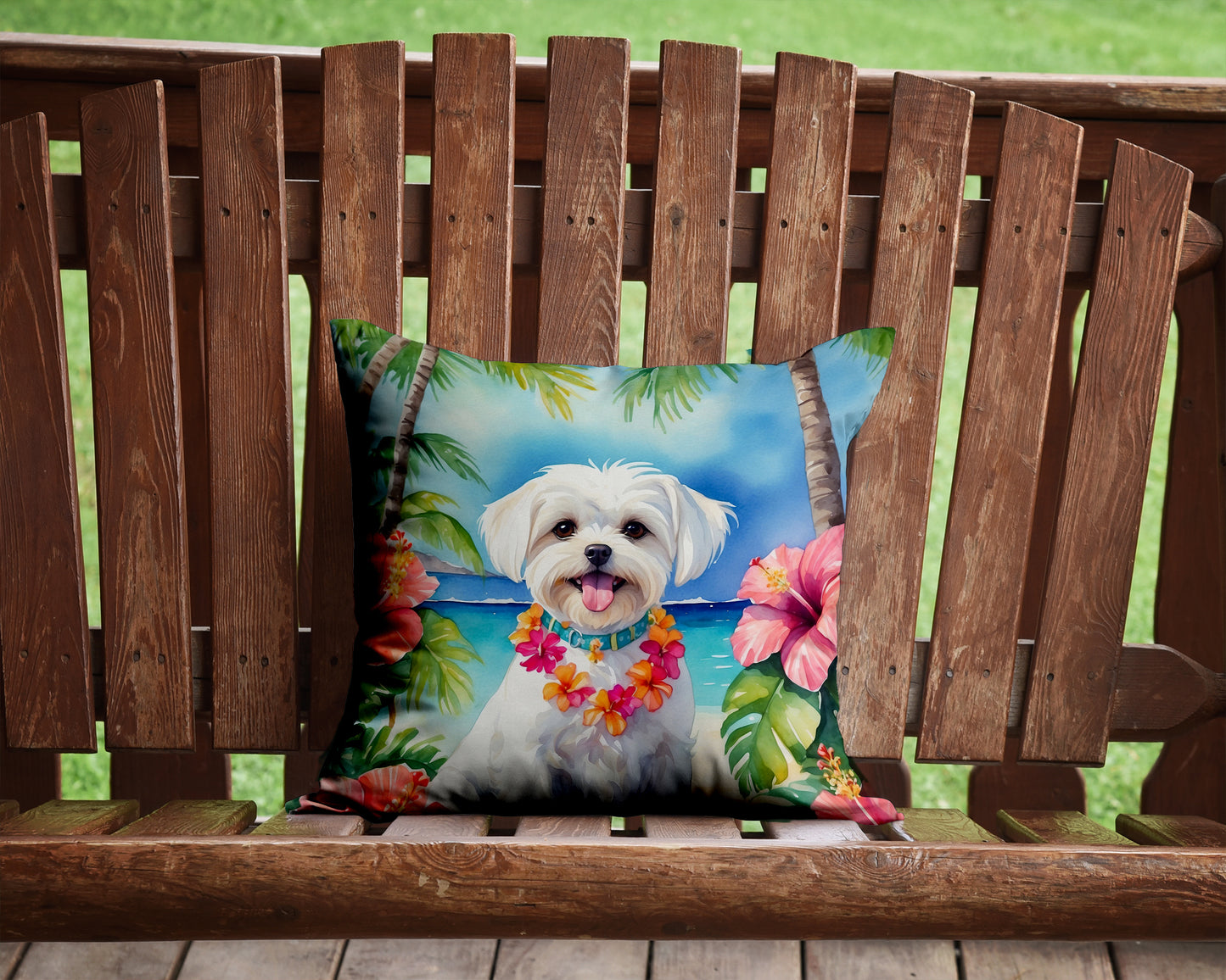 Maltese Luau Throw Pillow