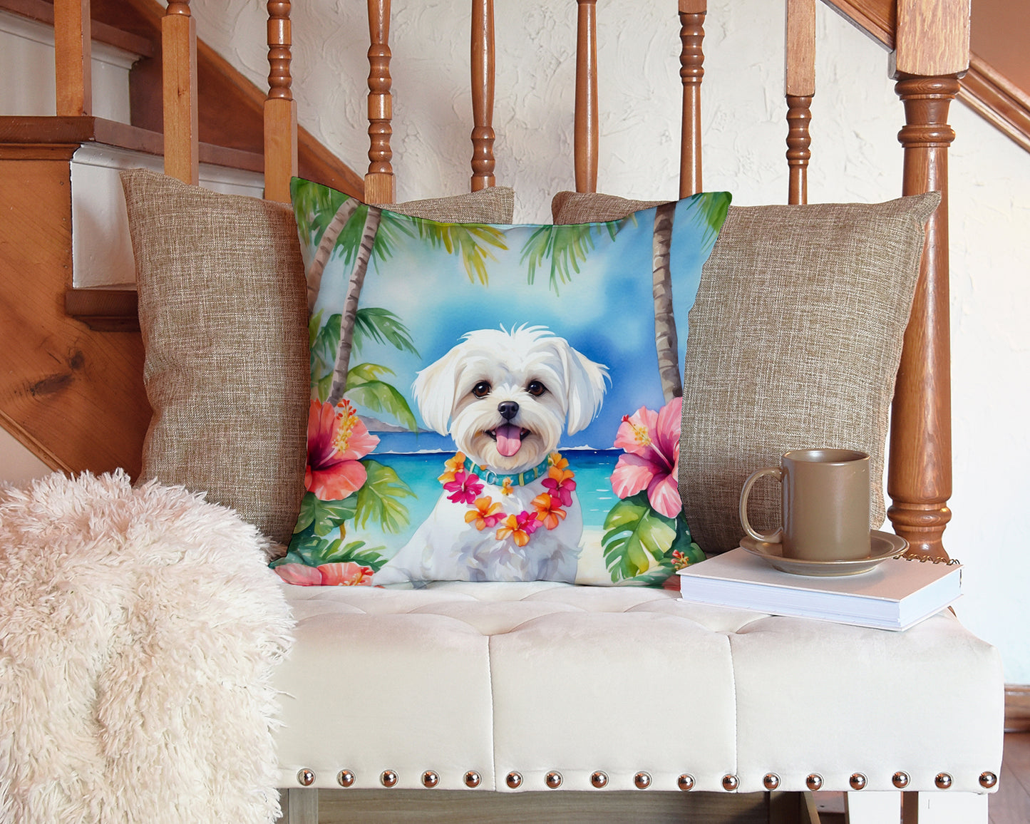 Maltese Luau Throw Pillow