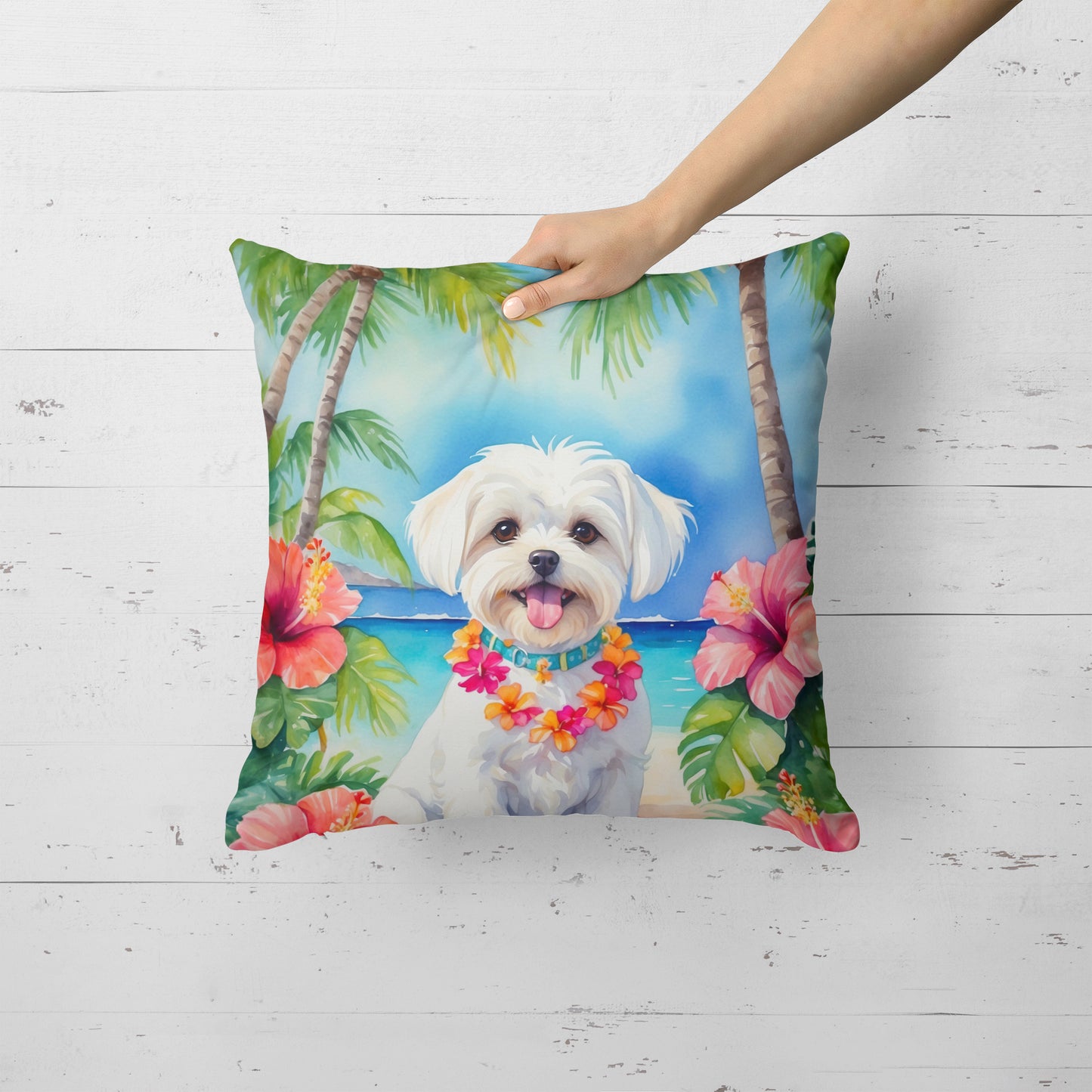 Maltese Luau Throw Pillow