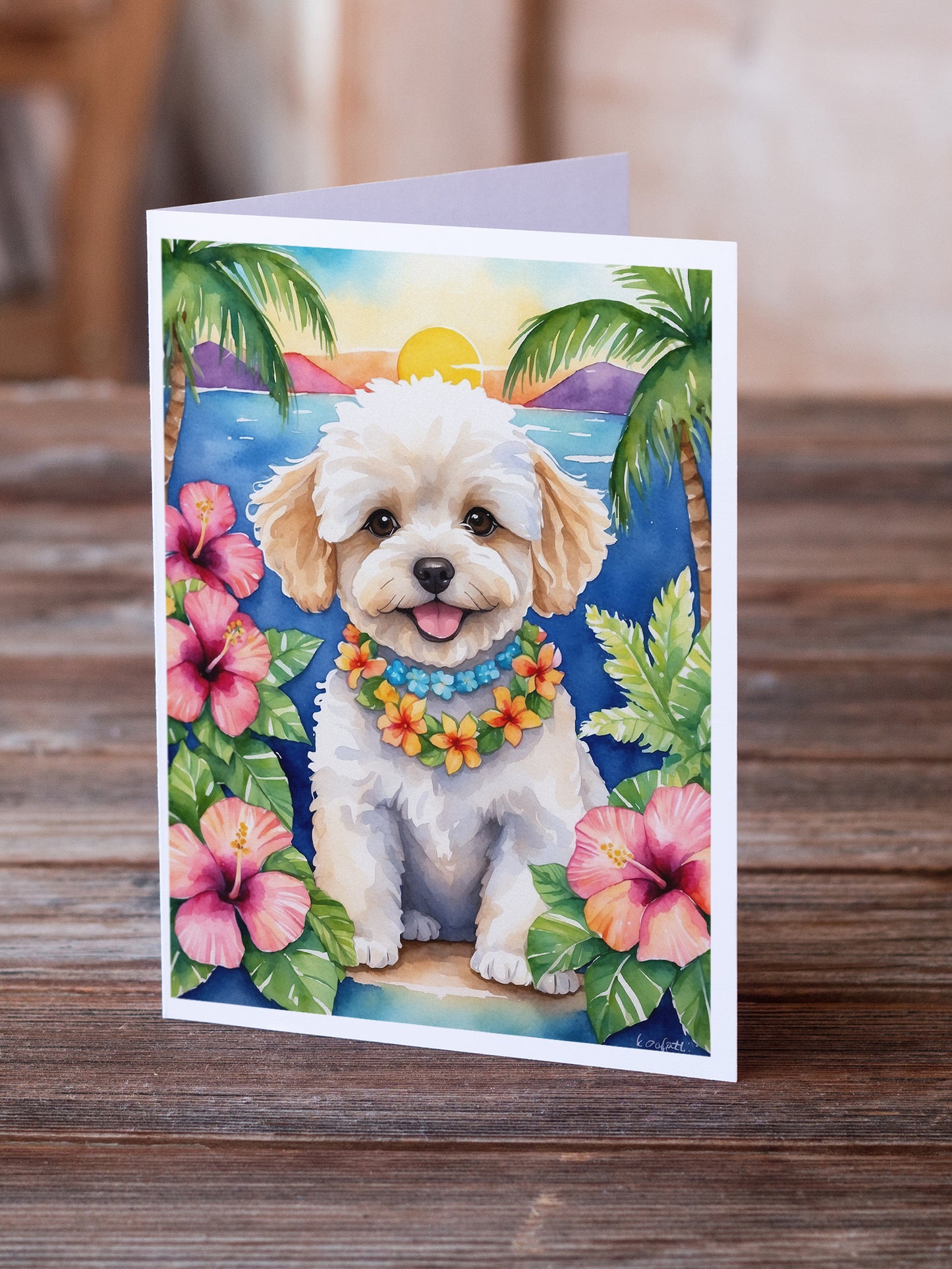 Maltipoo Luau Greeting Cards Pack of 8