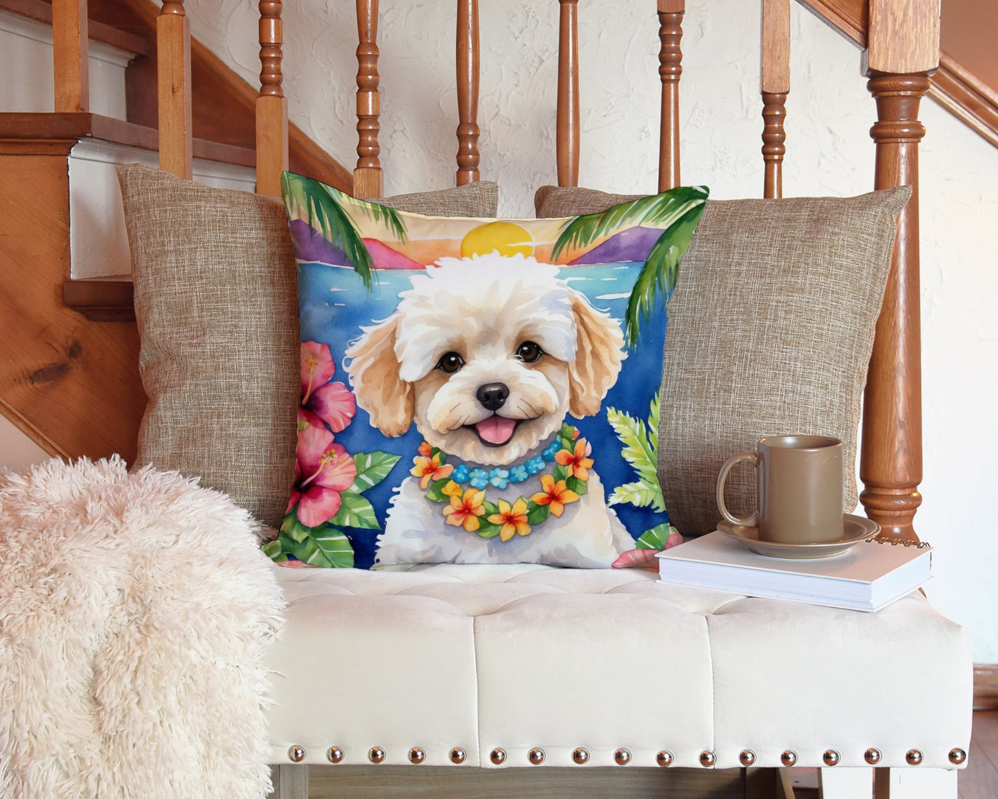 Maltipoo Luau Throw Pillow