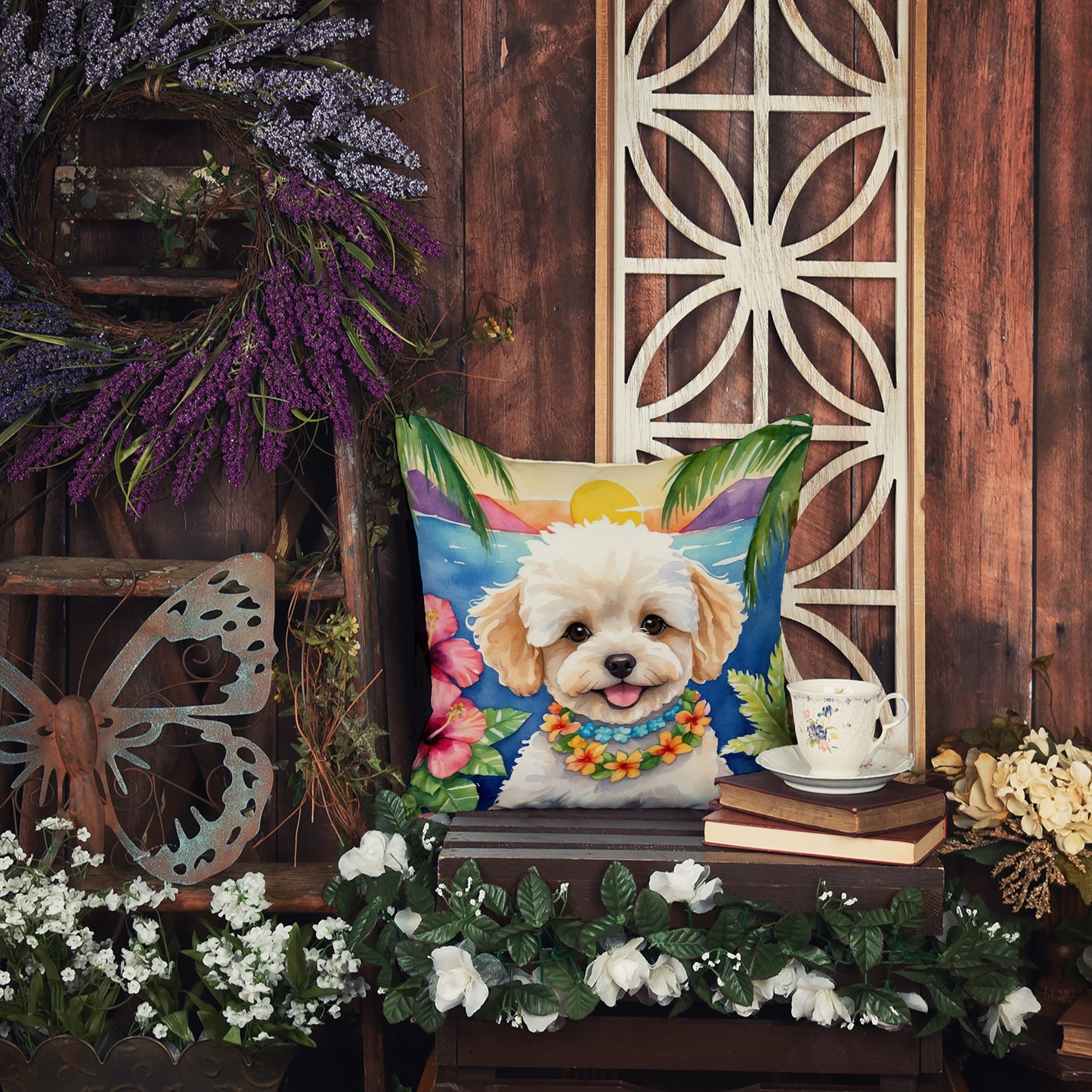 Maltipoo Luau Throw Pillow