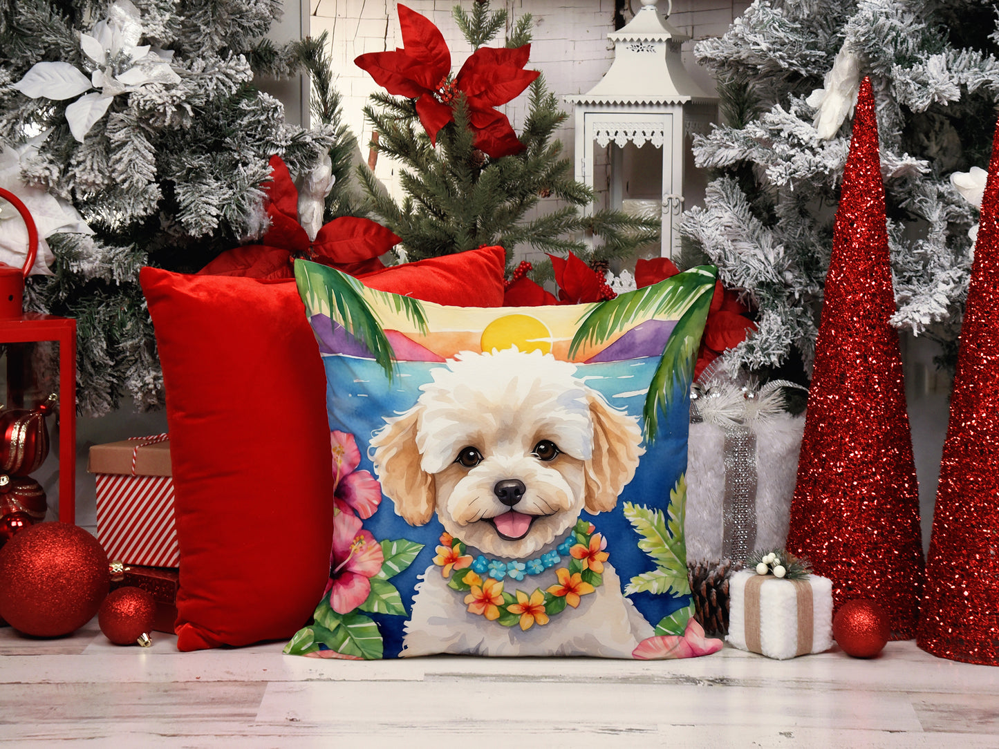 Maltipoo Luau Throw Pillow