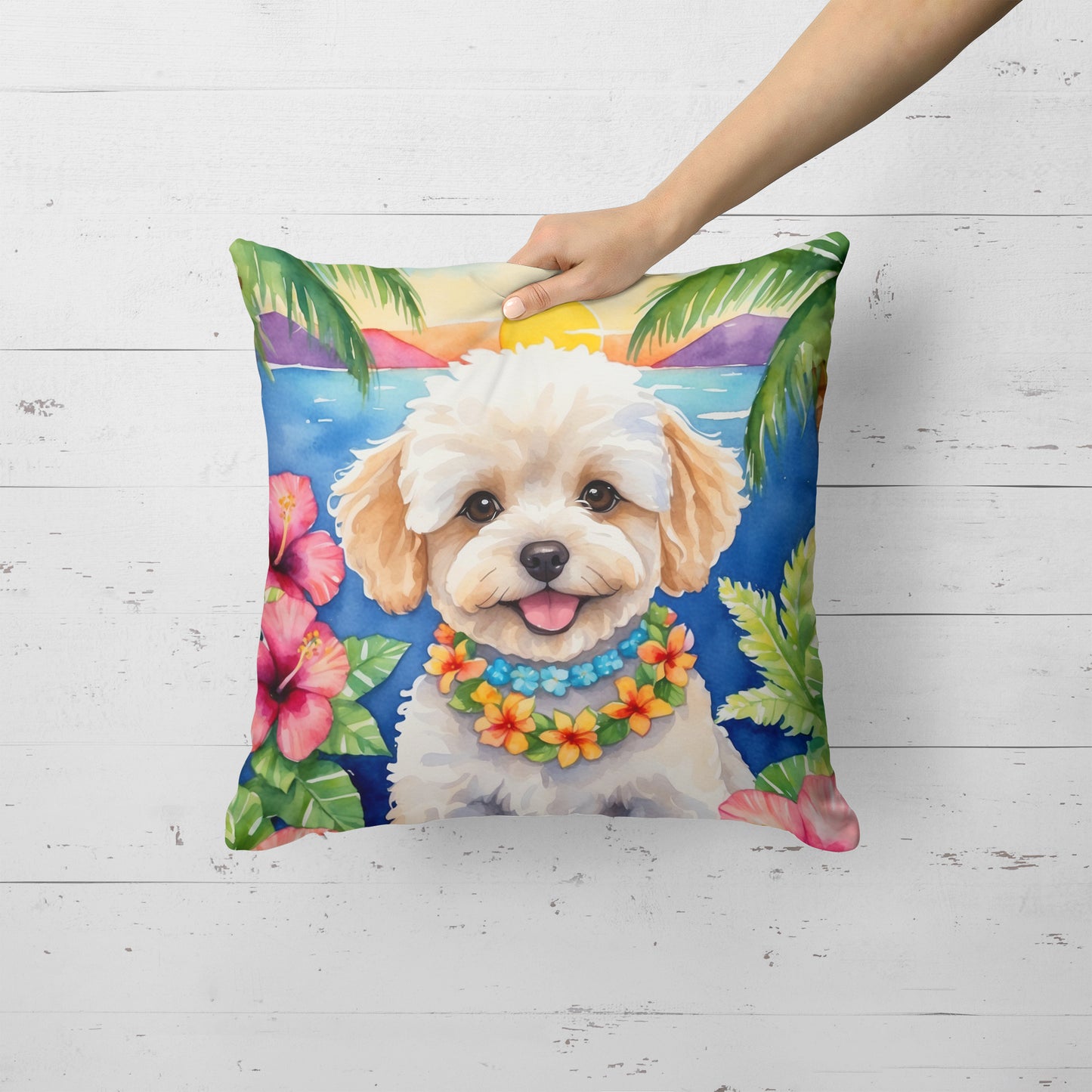 Maltipoo Luau Throw Pillow