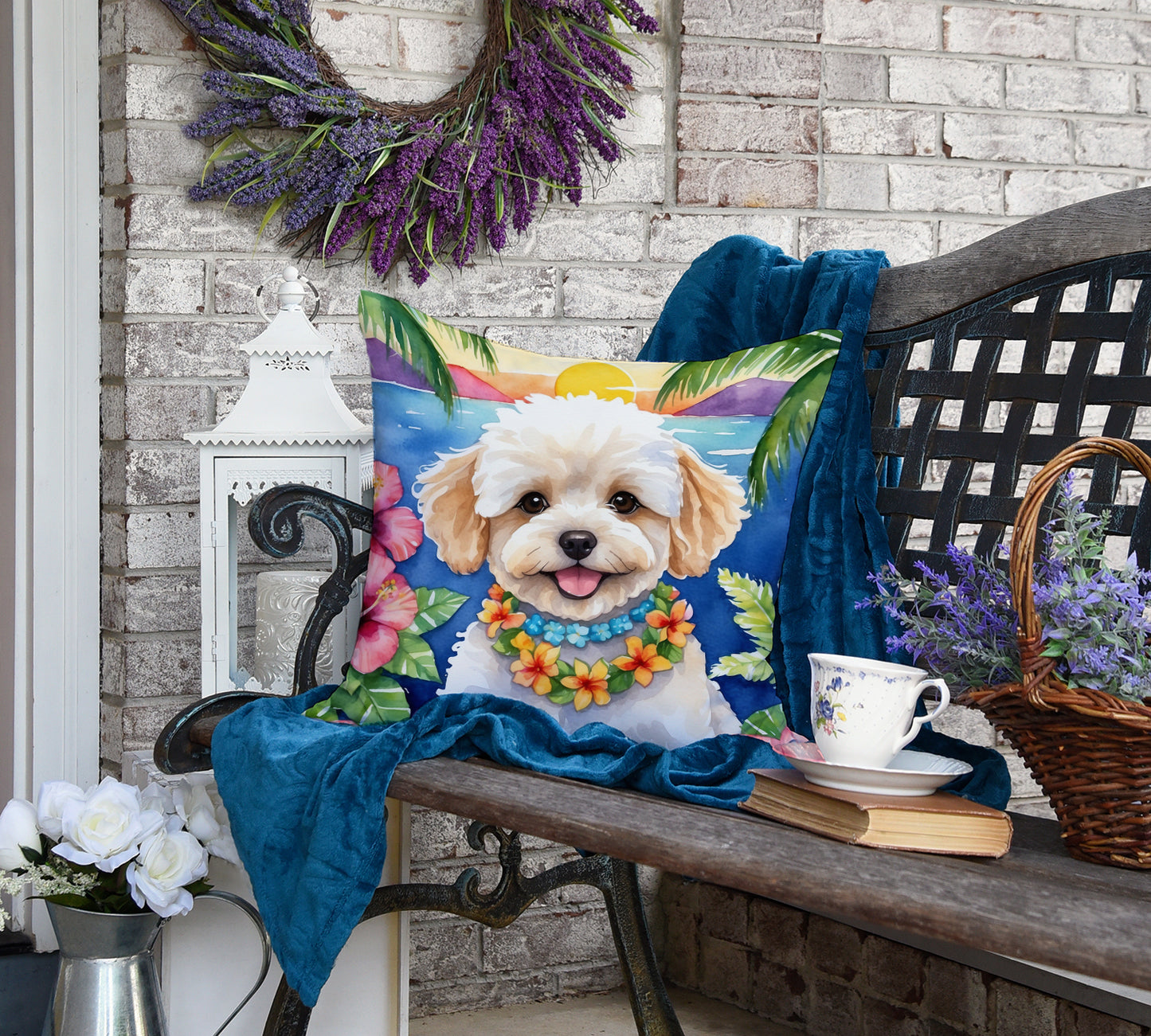 Maltipoo Luau Throw Pillow