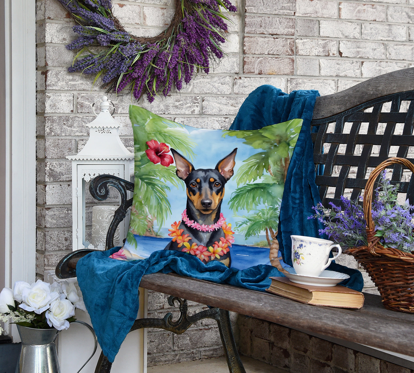 Manchester Terrier Luau Throw Pillow