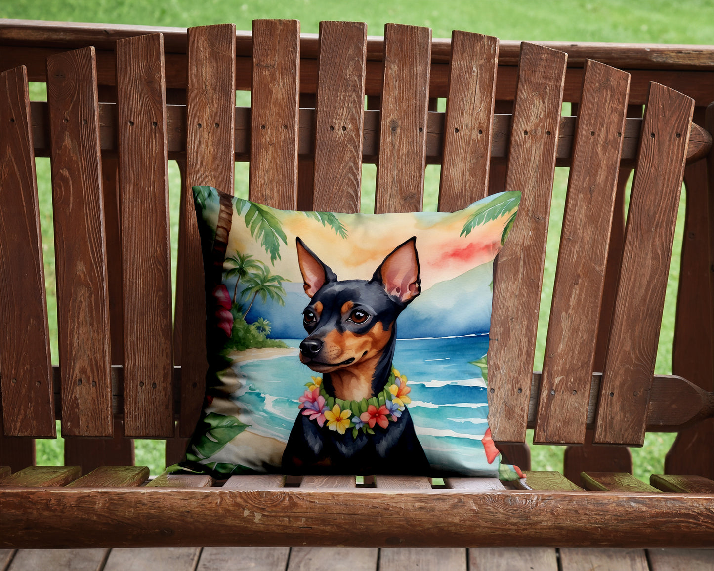 Miniature Pinscher Luau Throw Pillow