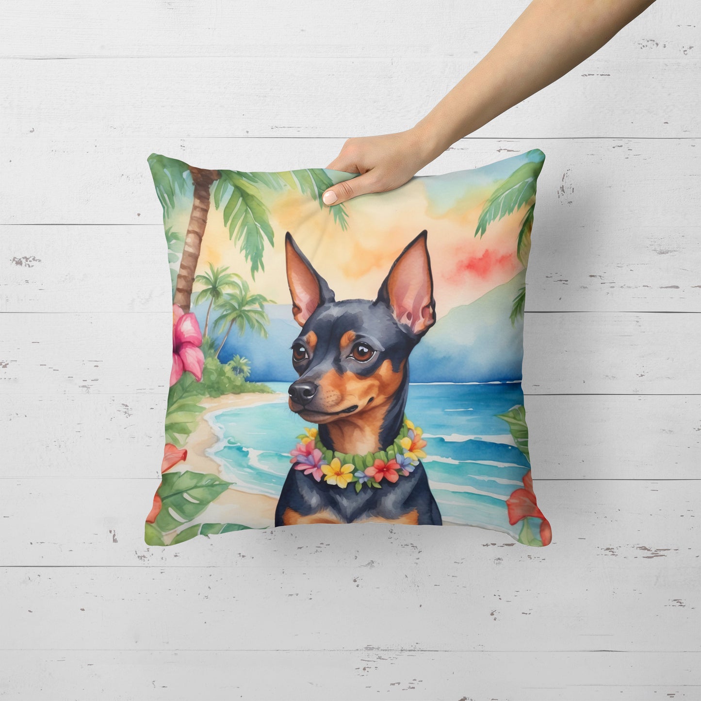 Miniature Pinscher Luau Throw Pillow