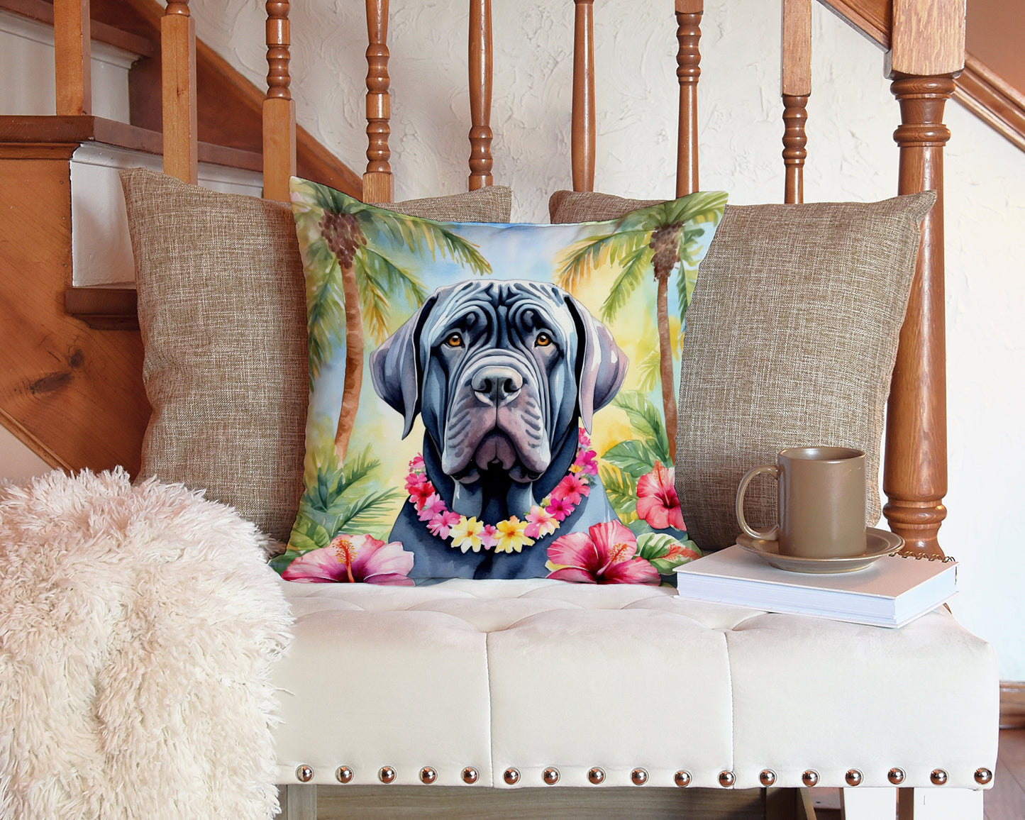 Neapolitan Mastiff Luau Throw Pillow