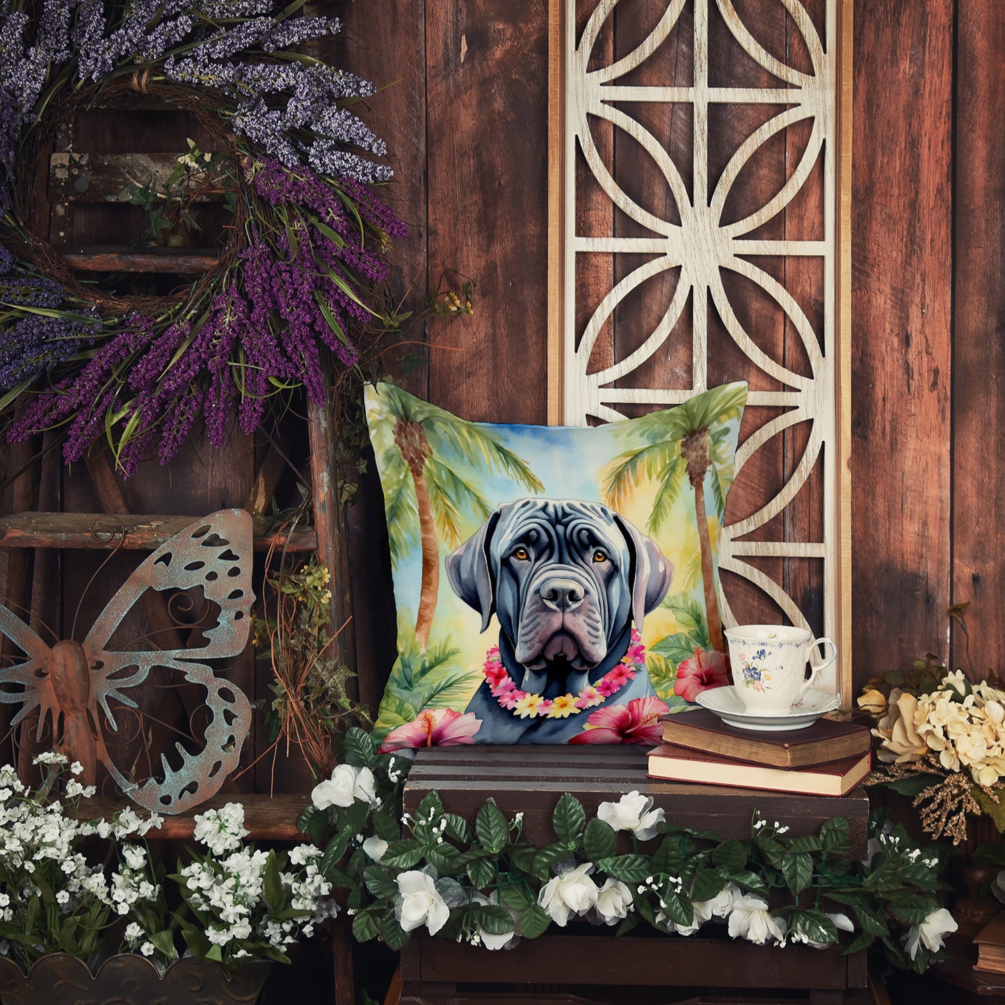 Neapolitan Mastiff Luau Throw Pillow