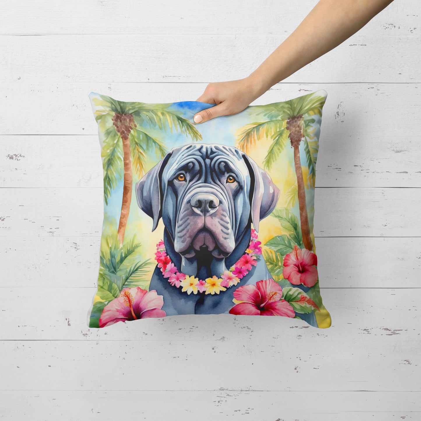 Neapolitan Mastiff Luau Throw Pillow