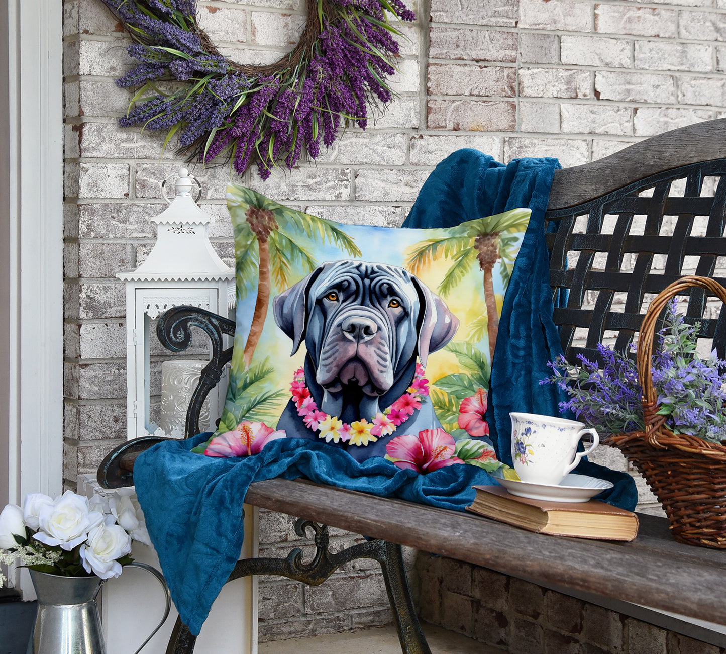 Neapolitan Mastiff Luau Throw Pillow