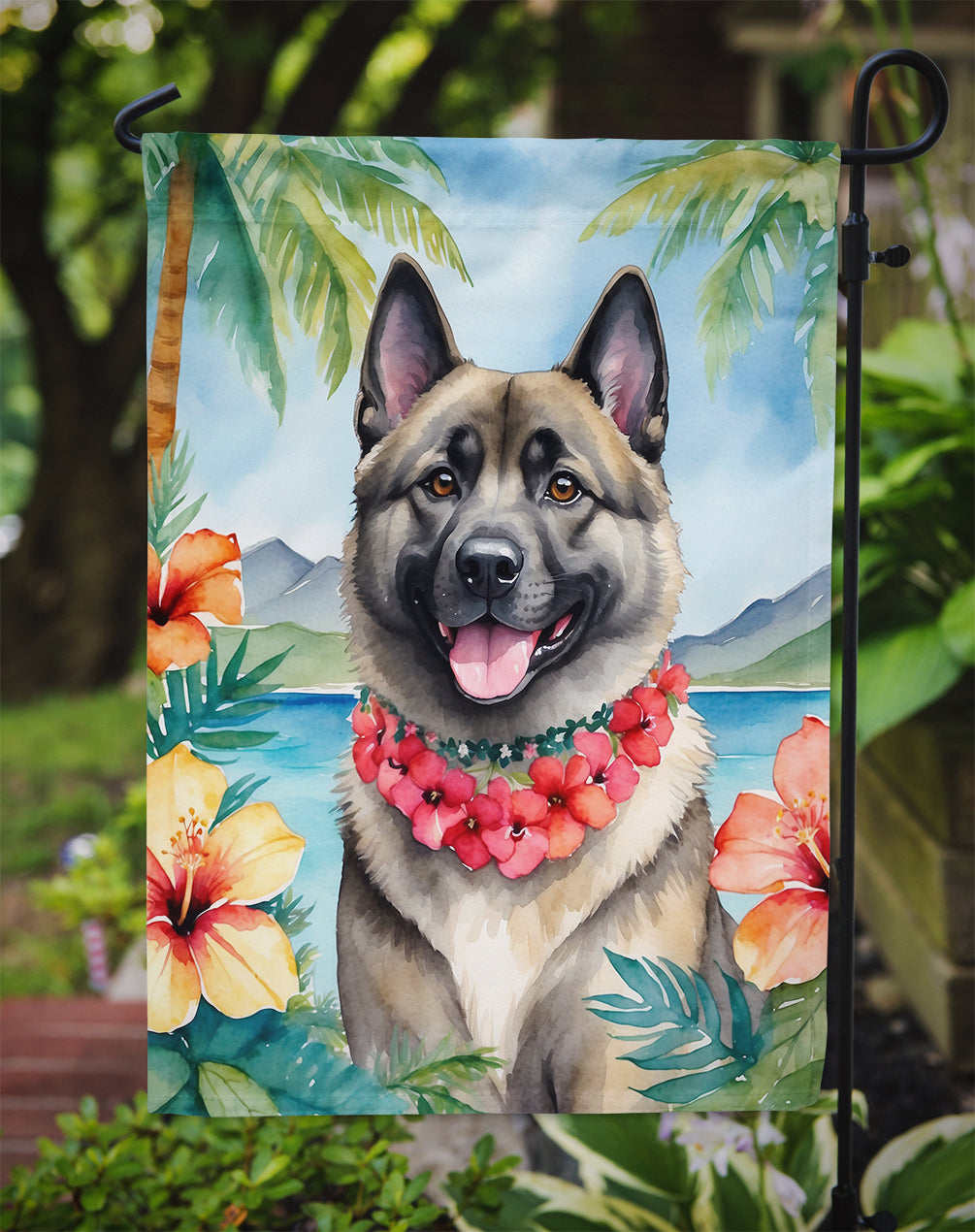 Norwegian Elkhound Luau Garden Flag