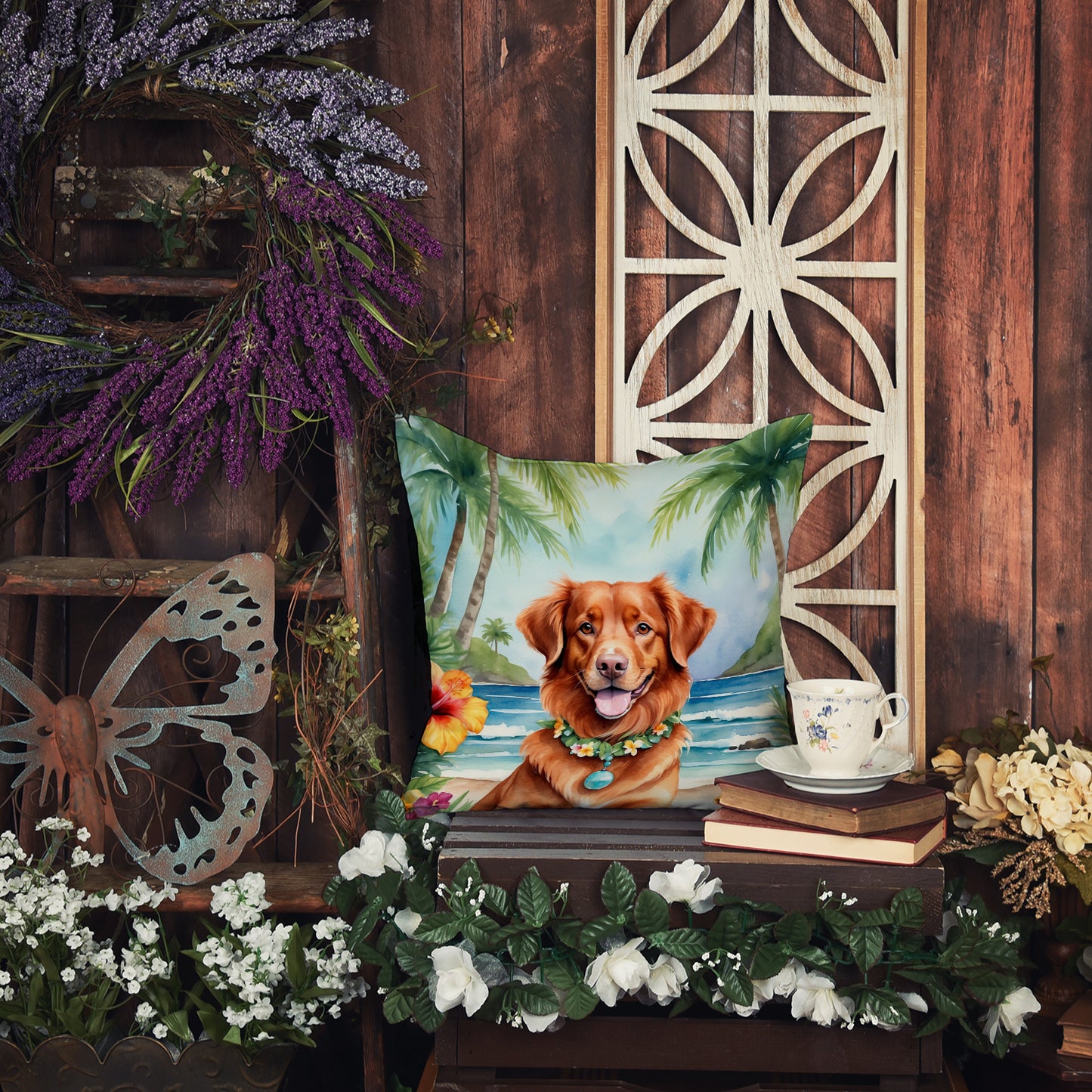 Nova Scotia Duck Tolling Retriever Luau Throw Pillow