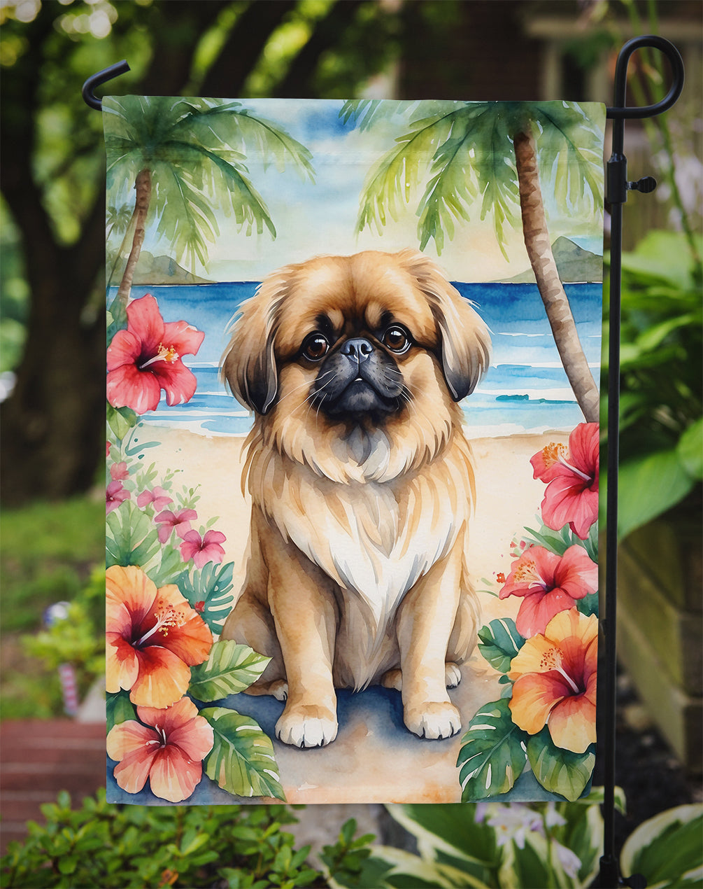 Pekingese Luau Garden Flag